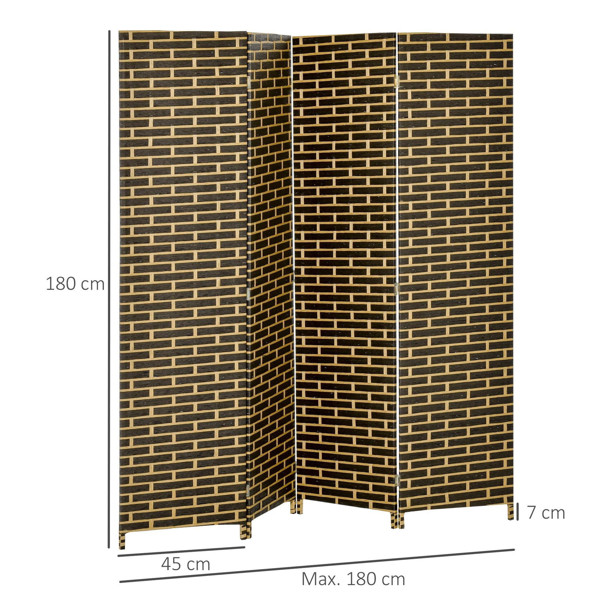 Voir la diapositive 3 : HOMCOM Paravent intérieur 4 panneaux pliables séparateur de pièce bois de peuplier fibres de papier tressée chocolat paille