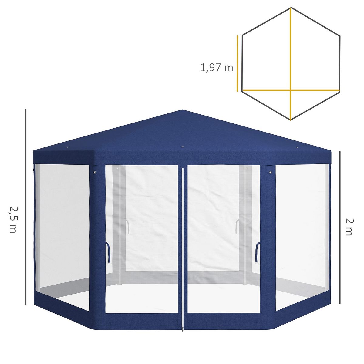 OUTSUNNY Tonnelle barnum tente de réception hexagonale 10 m² style cosy métal polyester imperméabilisé surface env. 10 m² bleu