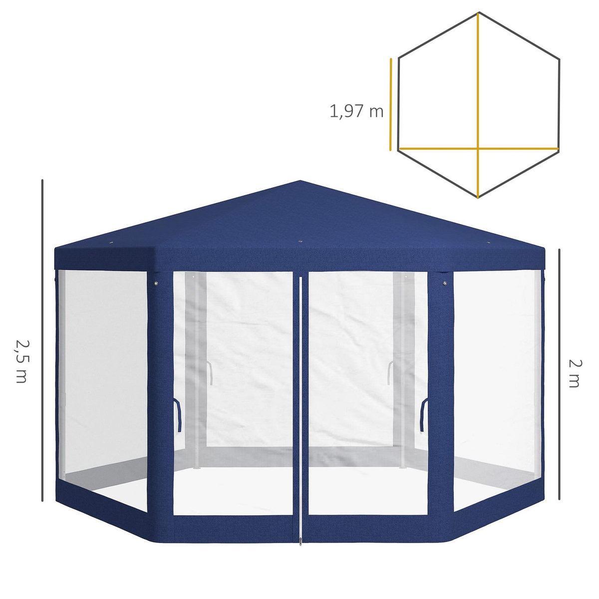 OUTSUNNY Tonnelle barnum tente de réception hexagonale 10 m² style cosy métal polyester imperméabilisé surface env. 10 m² bleu