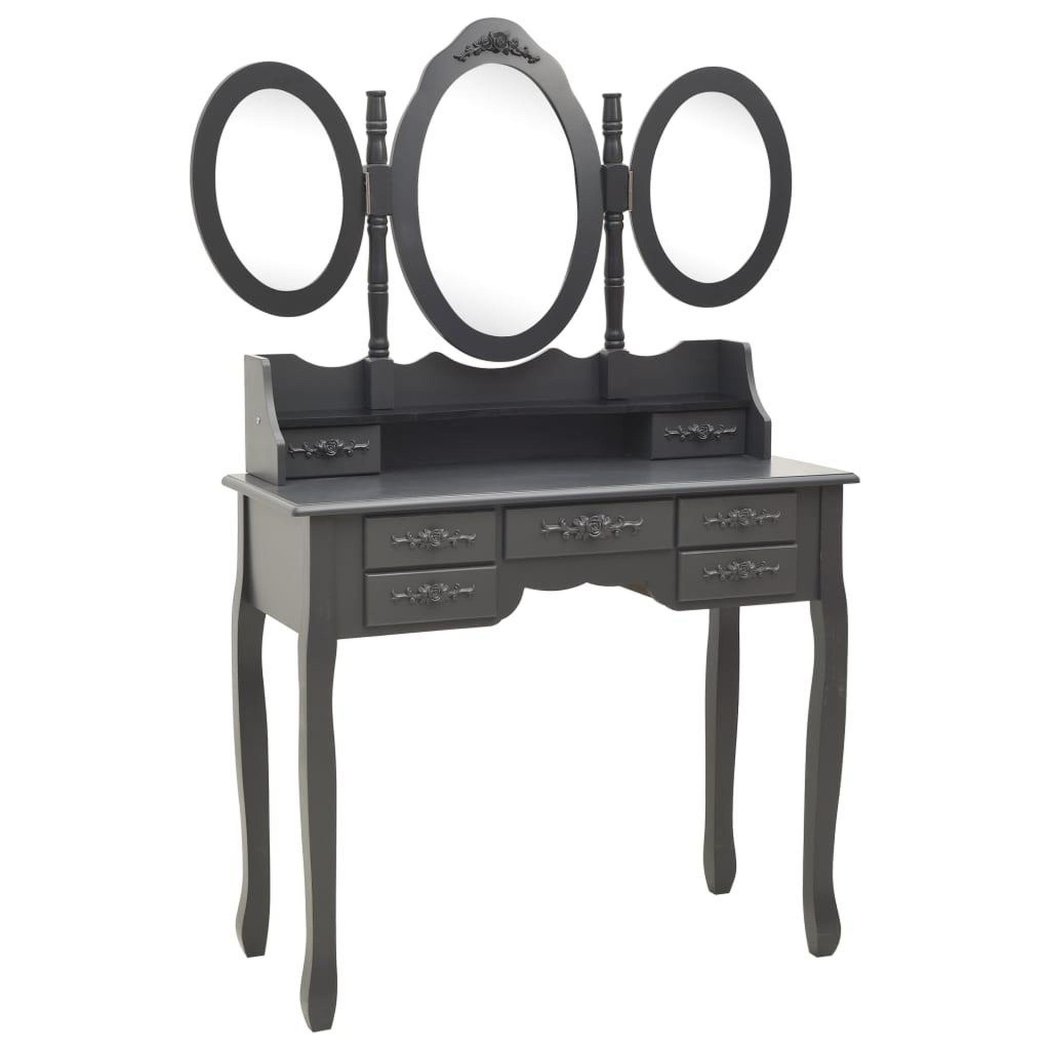 Voir la diapositive 2 : VIDAXL Coiffeuse avec tabouret et miroir pliable en 3 Gris