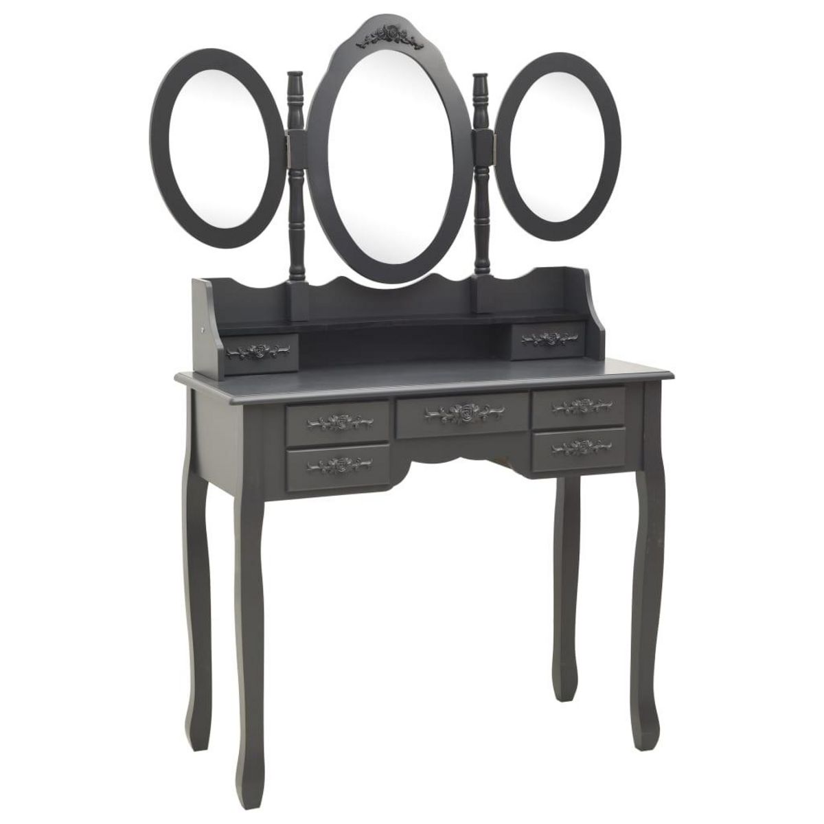 VIDAXL Coiffeuse avec tabouret et miroir pliable en 3 Gris