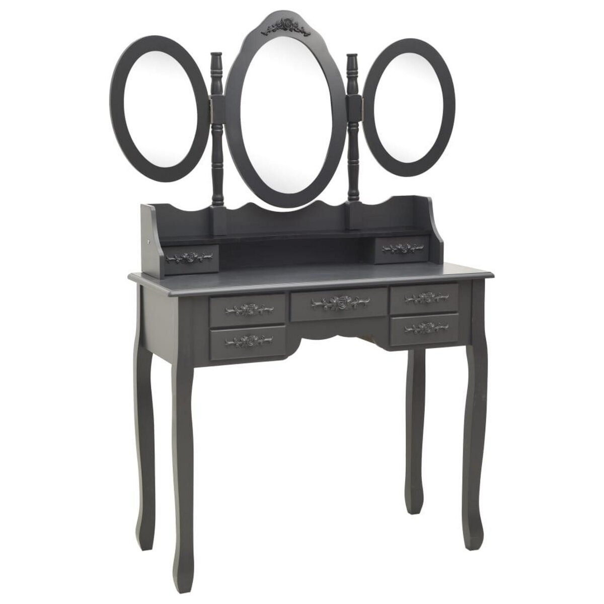 VIDAXL Coiffeuse avec tabouret et miroir pliable en 3 Gris
