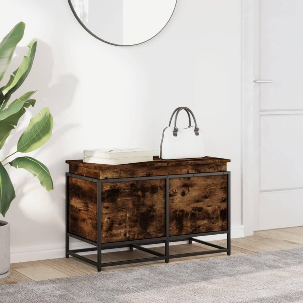 VIDAXL Boîte de rangement avec couvercle chene fume bois d'ingenierie