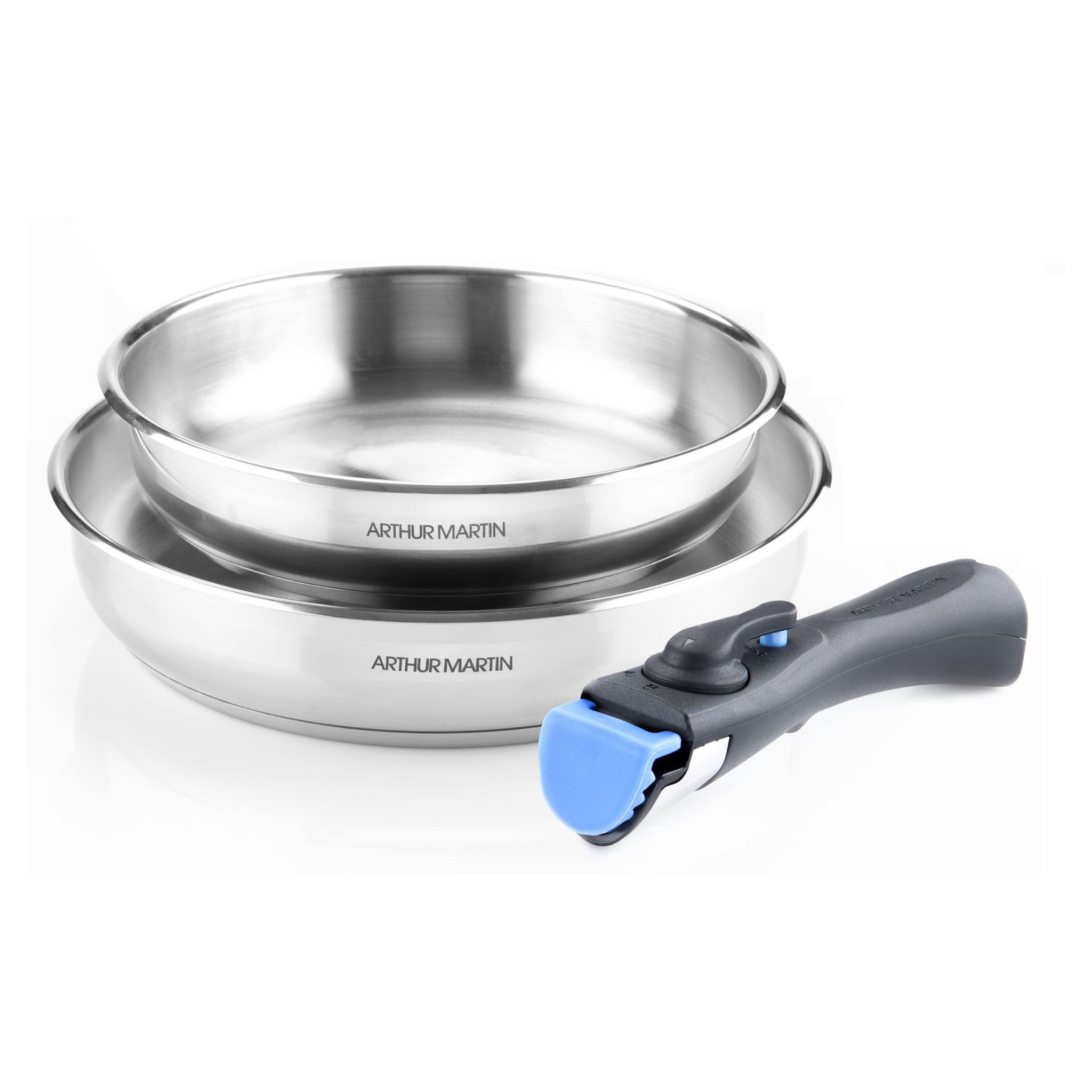 Arthur Martin Lot de 2 poêles induction inox amovible 22 et 26 cm