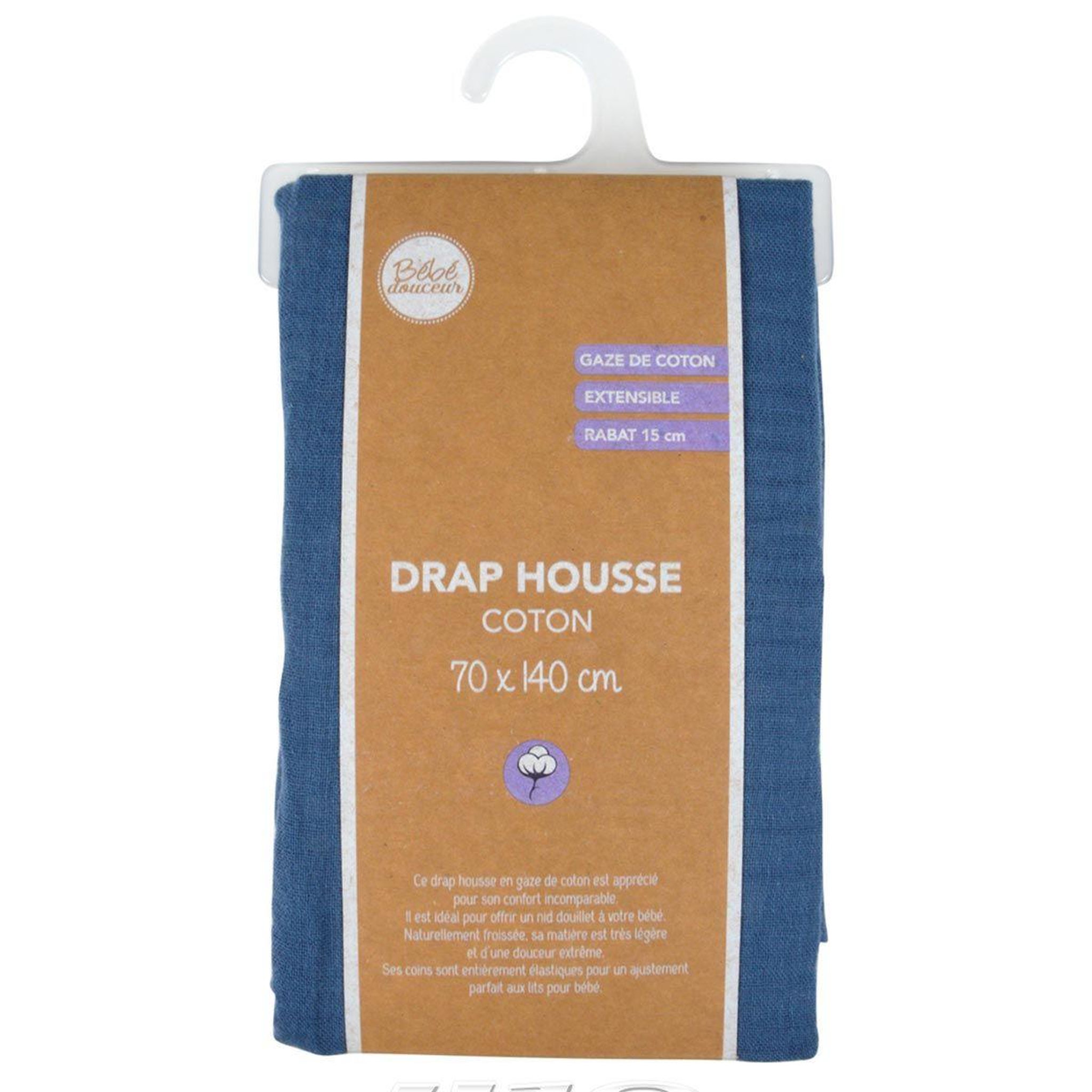Voir la diapositive 4 : BEBE DOUCEUR Drap housse bébé  extensible  70x140cm bleu foncé