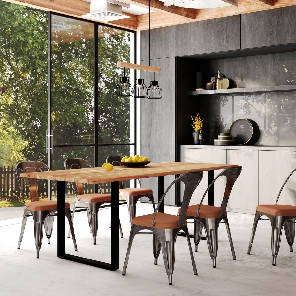 Rendez vous déco Lot de 2 chaises en métal noir et cuir synthétique marron - Charly