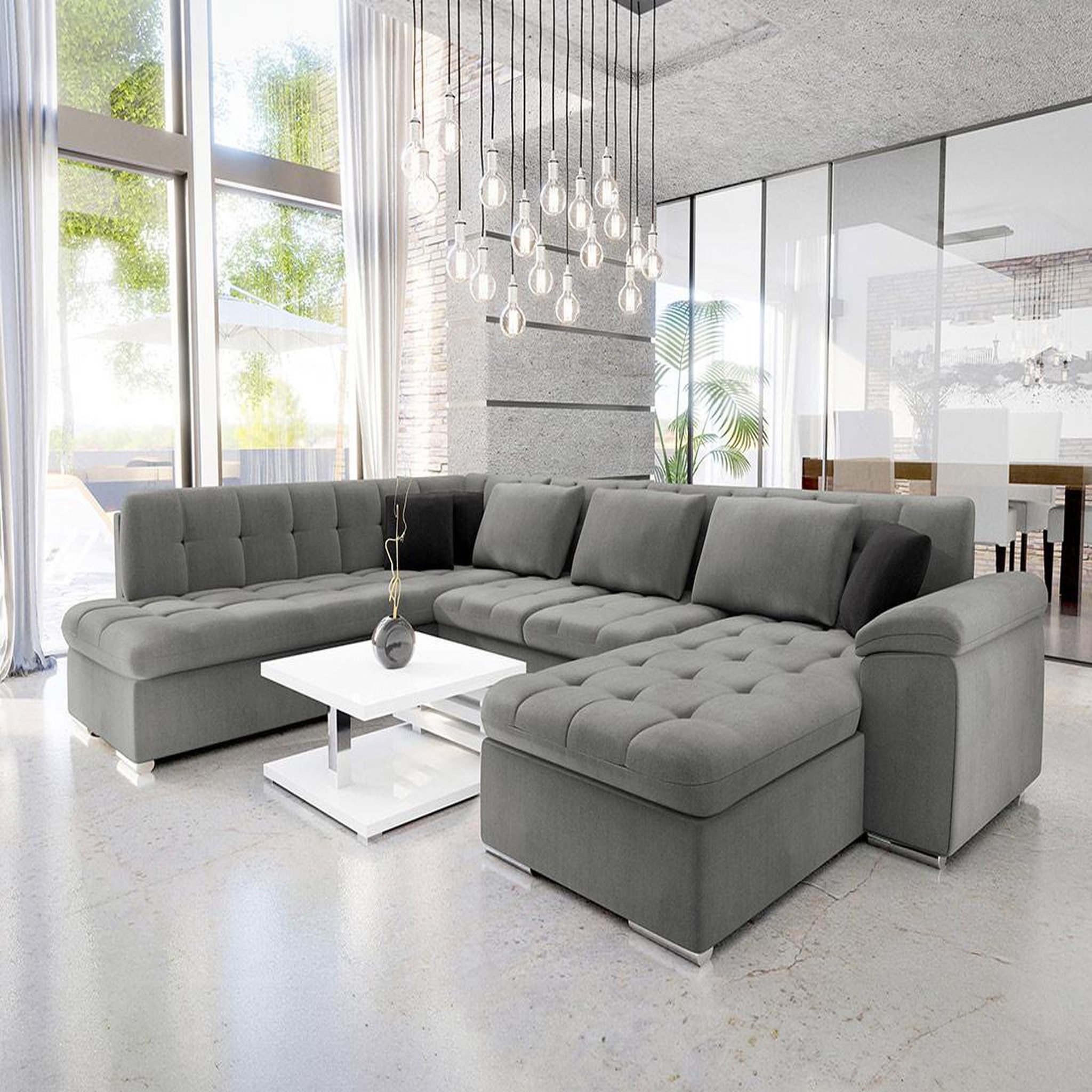 Voir la diapositive 4 : BEST MOBILIER Chuck - canapé panoramique xxl - convertible avec coffre - 7 places - gauche