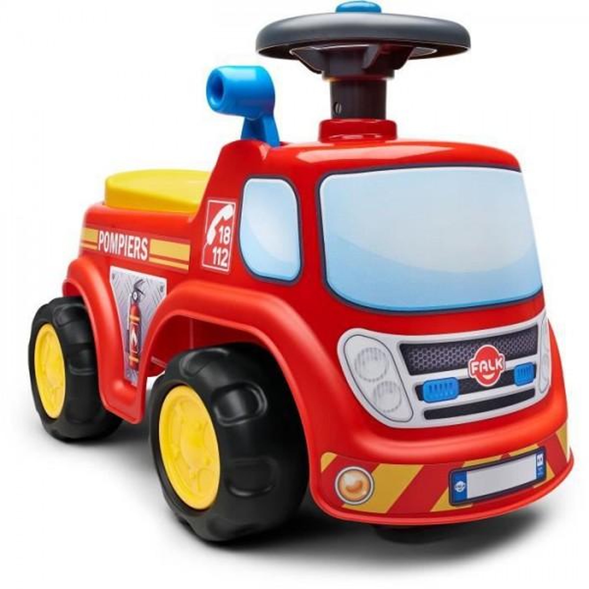 FALK Porteur Trotteur  - FALK - Pompier - Assise ouvrante et volant directionnel - Des 12 mois - 100% Fabriqué en France