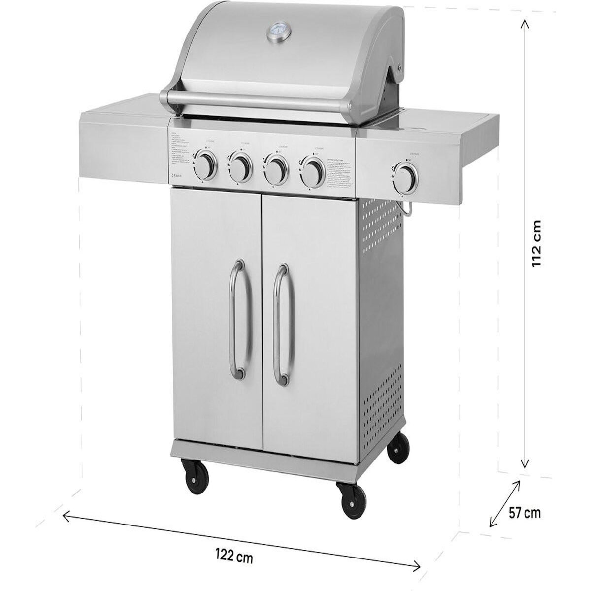 Habitat et Jardin Barbecue gaz en inox avec 5 brûleurs dont 1 latéral  Brazzo  - 118 x 57 x 104 cm - Gris clair