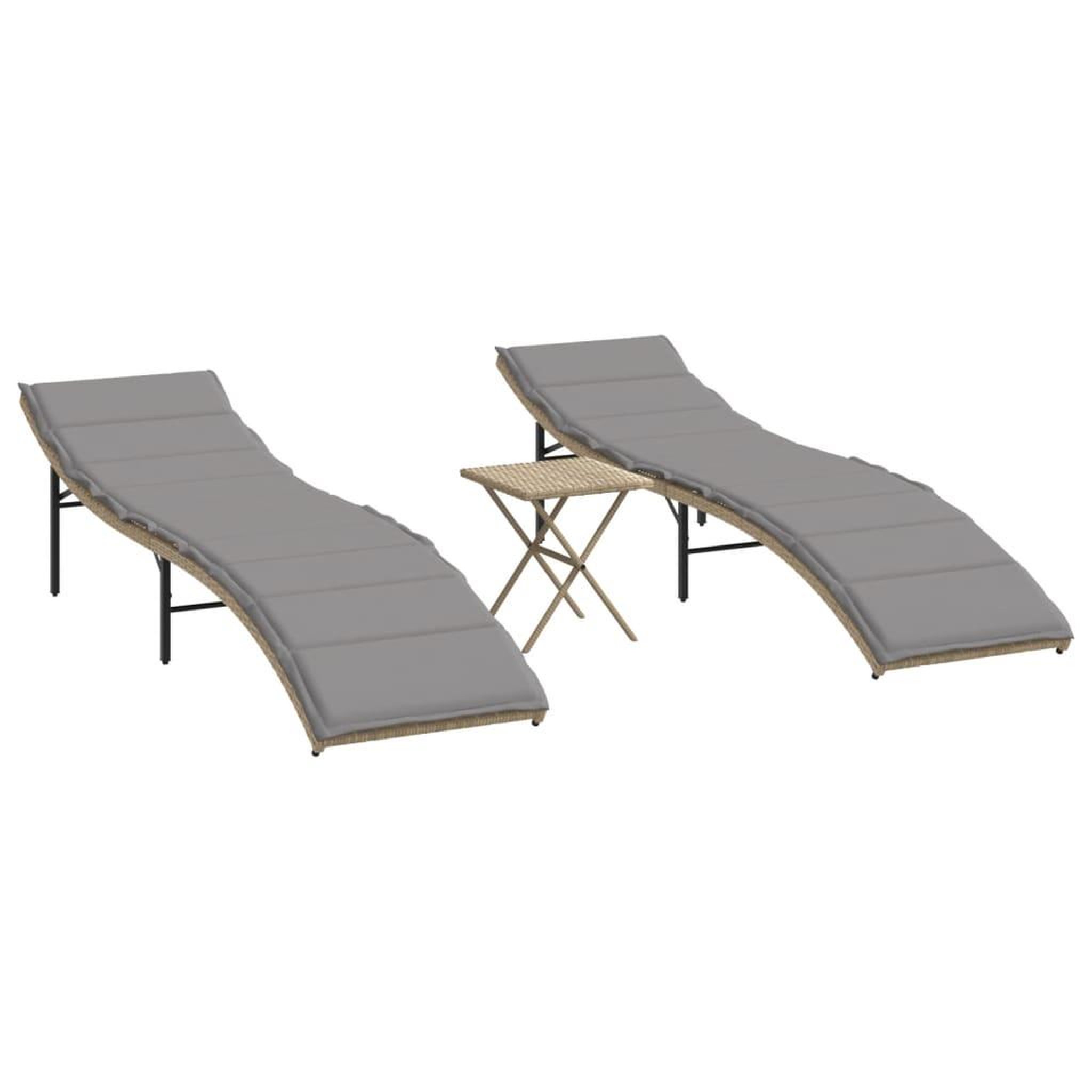 Voir la diapositive 2 : VIDAXL Chaises longues lot de 2 avec table beige resine tressee