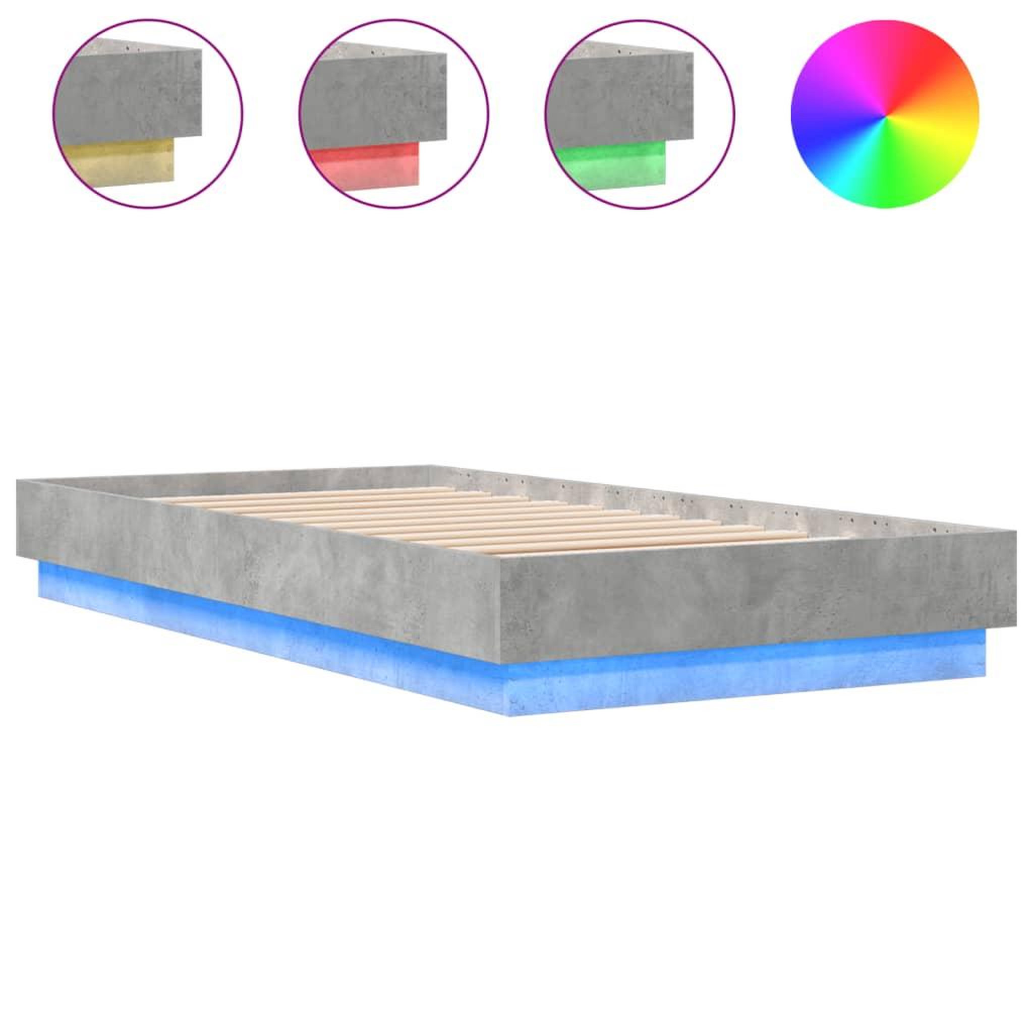 Voir la diapositive 2 : VIDAXL Cadre de lit sans matelas avec lumieres LED gris beton 75x190cm