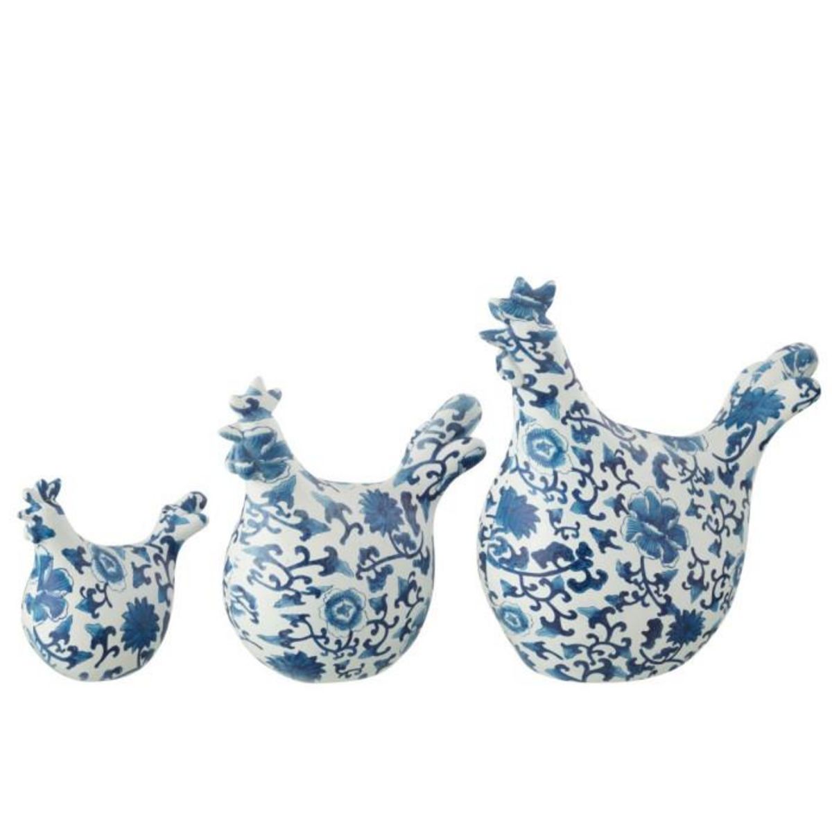 Paris Prix Lot de 3 Statuettes Coq Imprimé  Alfredo  21cm Bleu & Blanc