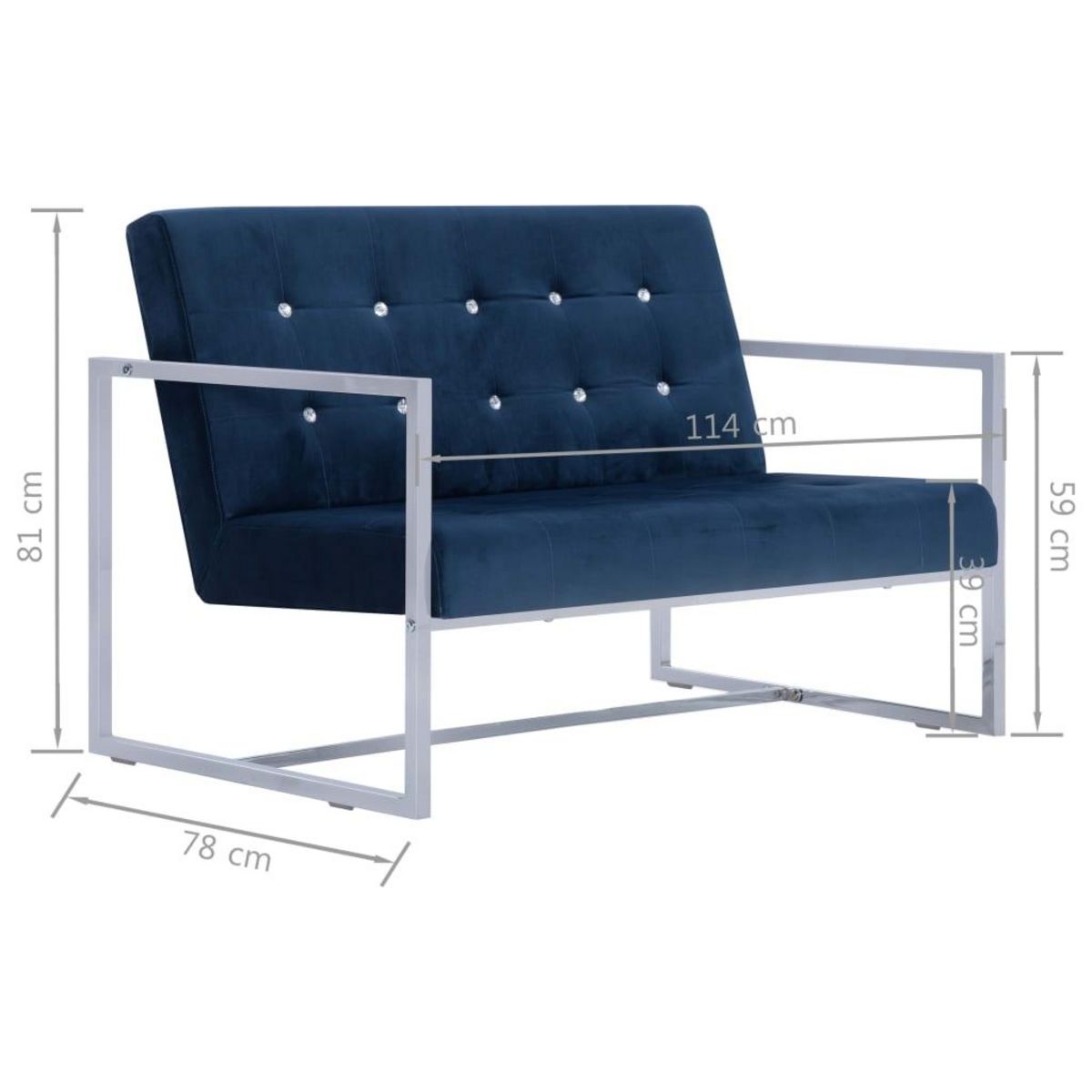 VIDAXL Canape 2 places avec accoudoirs Bleu Chrome et velours