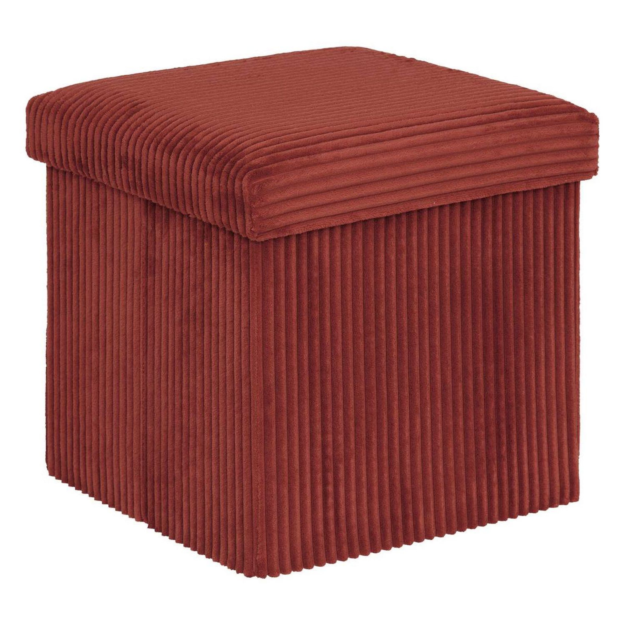 ATMOSPHERA Pouf de rangement pliable en velours côtelé arum - 38 x 38 cm - terre cuite