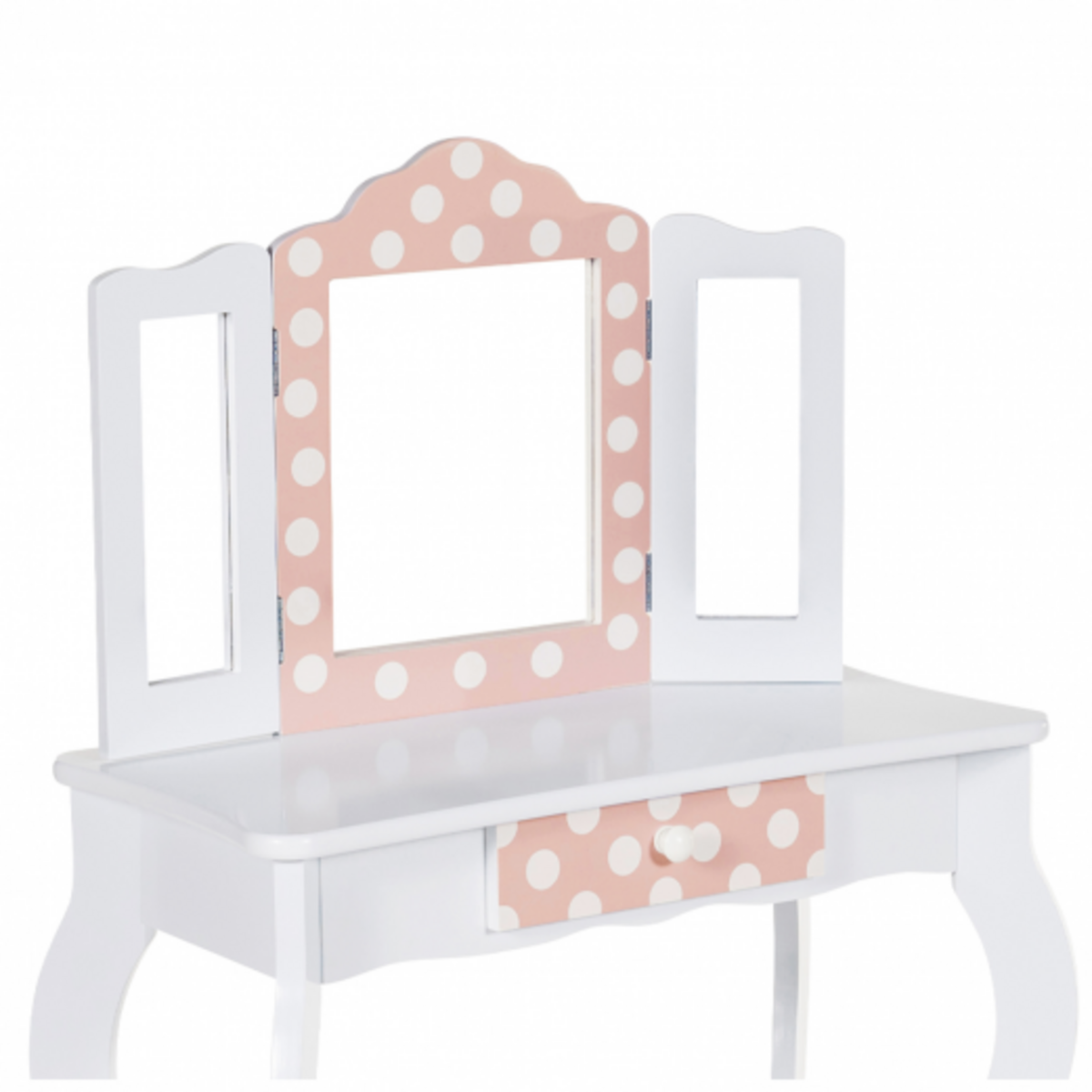 ID MARKET Coiffeuse enfant ROZA blanche et rose avec 3 miroirs et tabouret