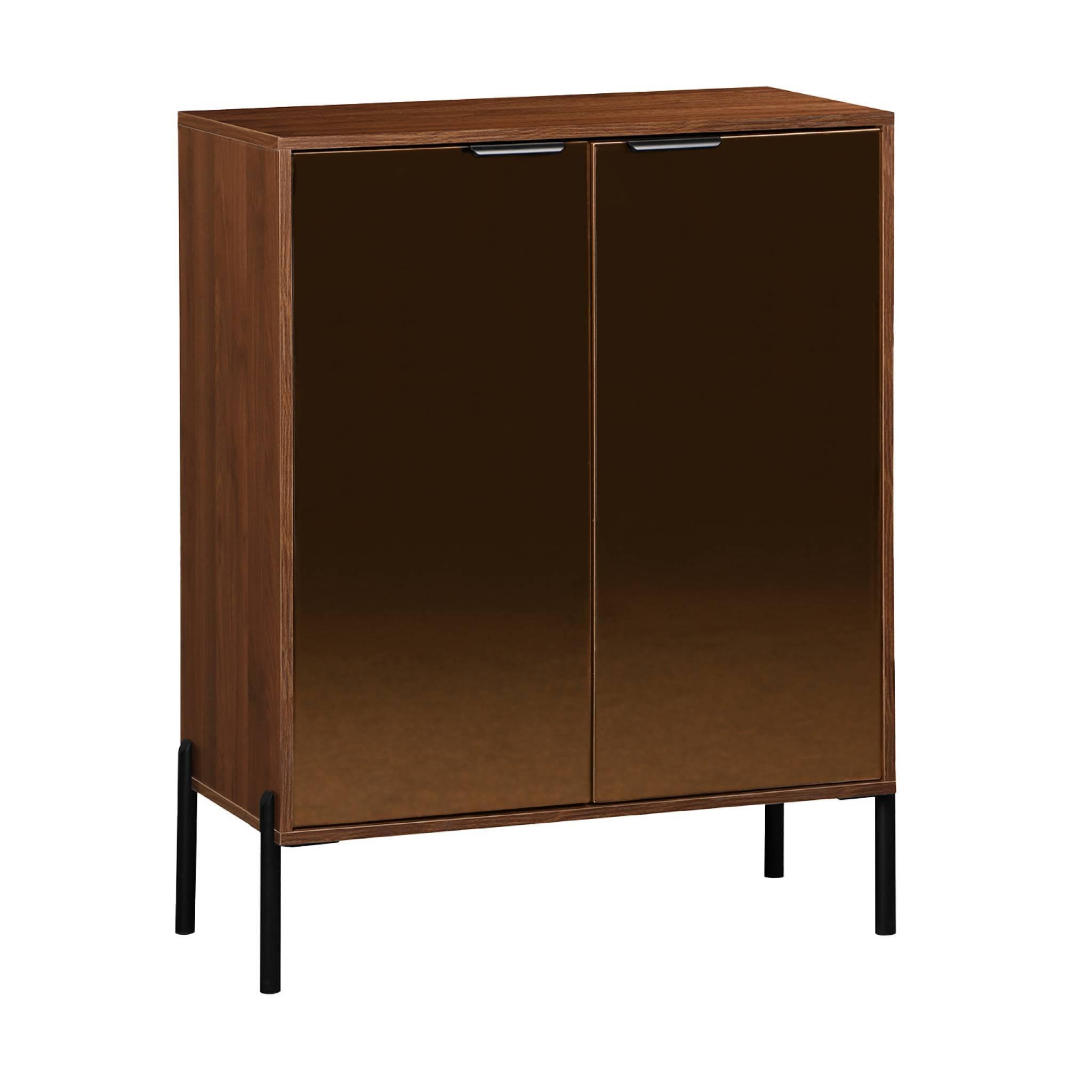 Voir la diapositive 1 : SWEEEK Buffet vintage effet bois de noyer. buffet haut. vaisselier. deux portes vitrées aspect fumé. L 83 x 38 x 100cm
