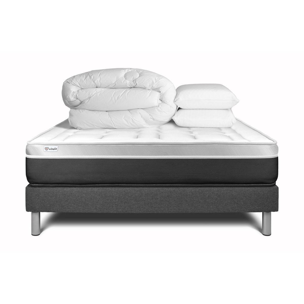 VITALIT Pack prêt à dormir VITAL SOFT 180 x 200 cm sommier Kit gris