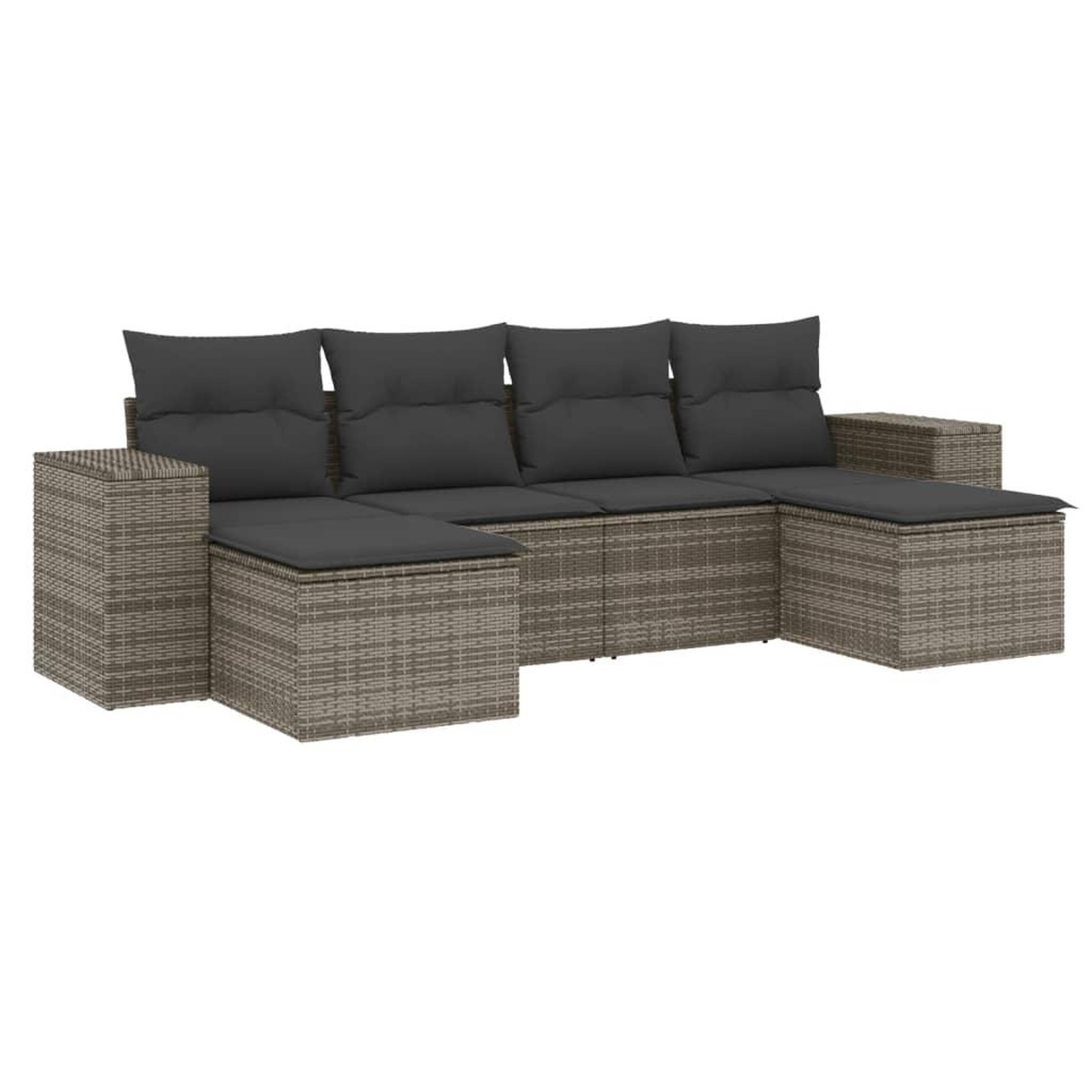 Voir la diapositive 2 : VIDAXL Salon de jardin 6 pcs avec coussins gris resine tressee