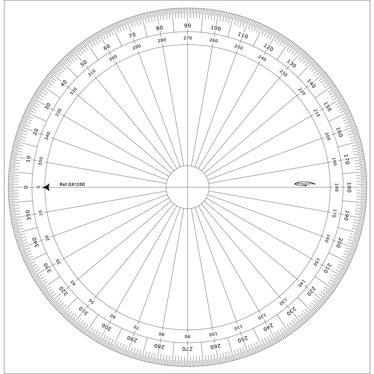 Graphoplex Rapporteur cercle entier degrés Ø 25 cm