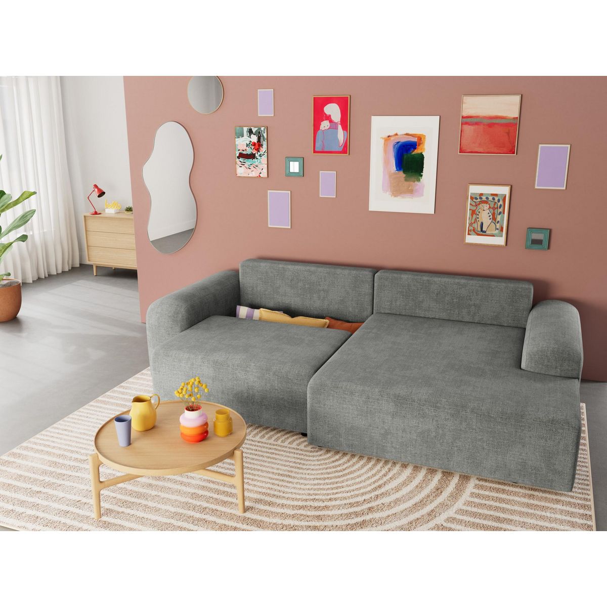 BEST MOBILIER Rebecca - canapé d'angle droit 4 places convertible avec coffre en velours texturé