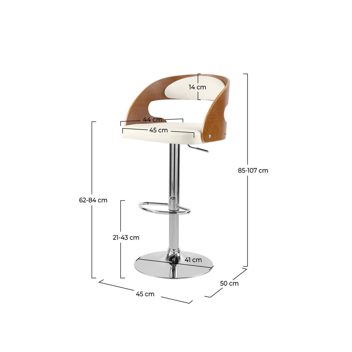 Rendez vous déco Chaise de bar réglable 62/84 cm en cuir synthétique noir - Louis