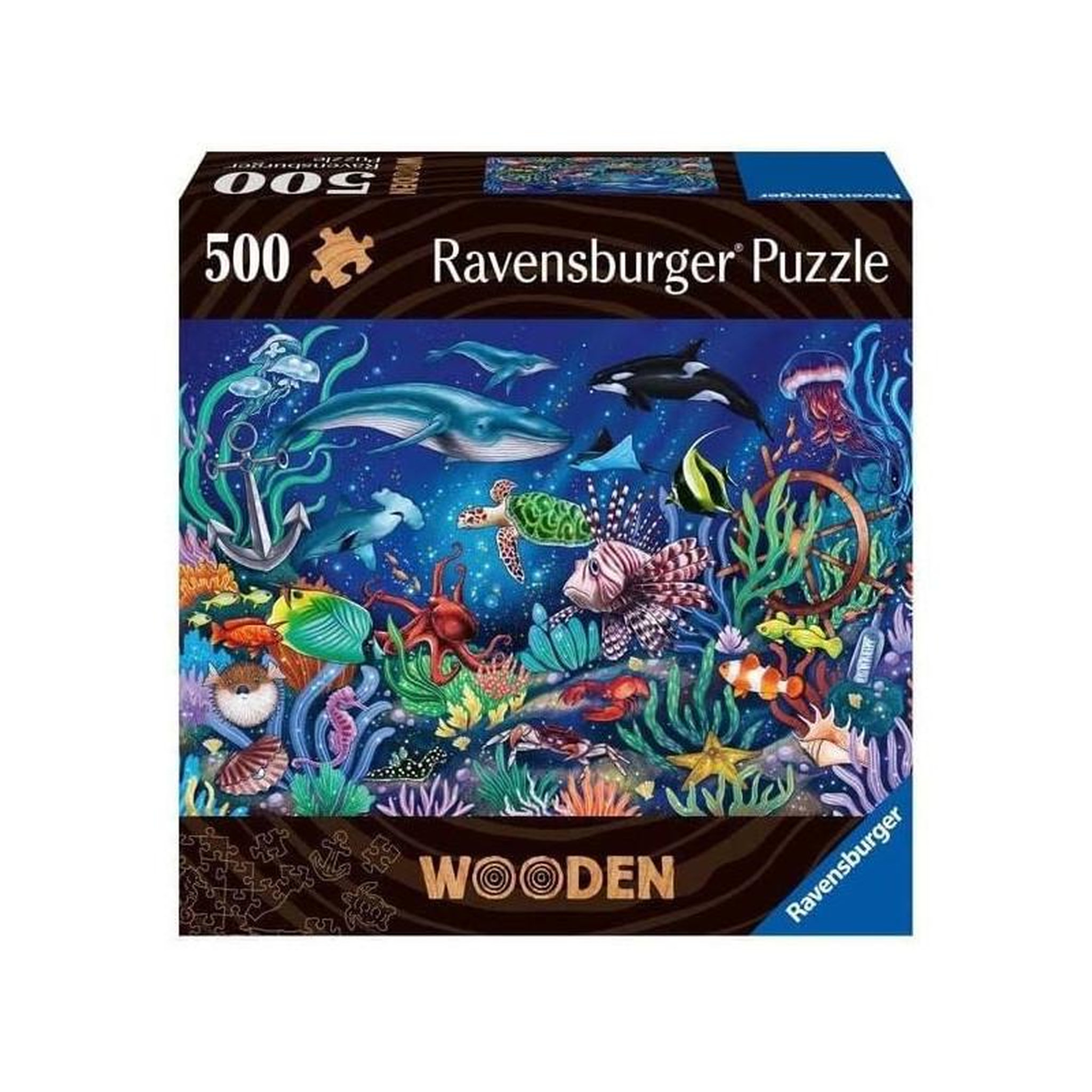 RAVENSBURGER Puzzle en bois 500 pièces Monde marin coloré – Adulte – Rectangulaire
