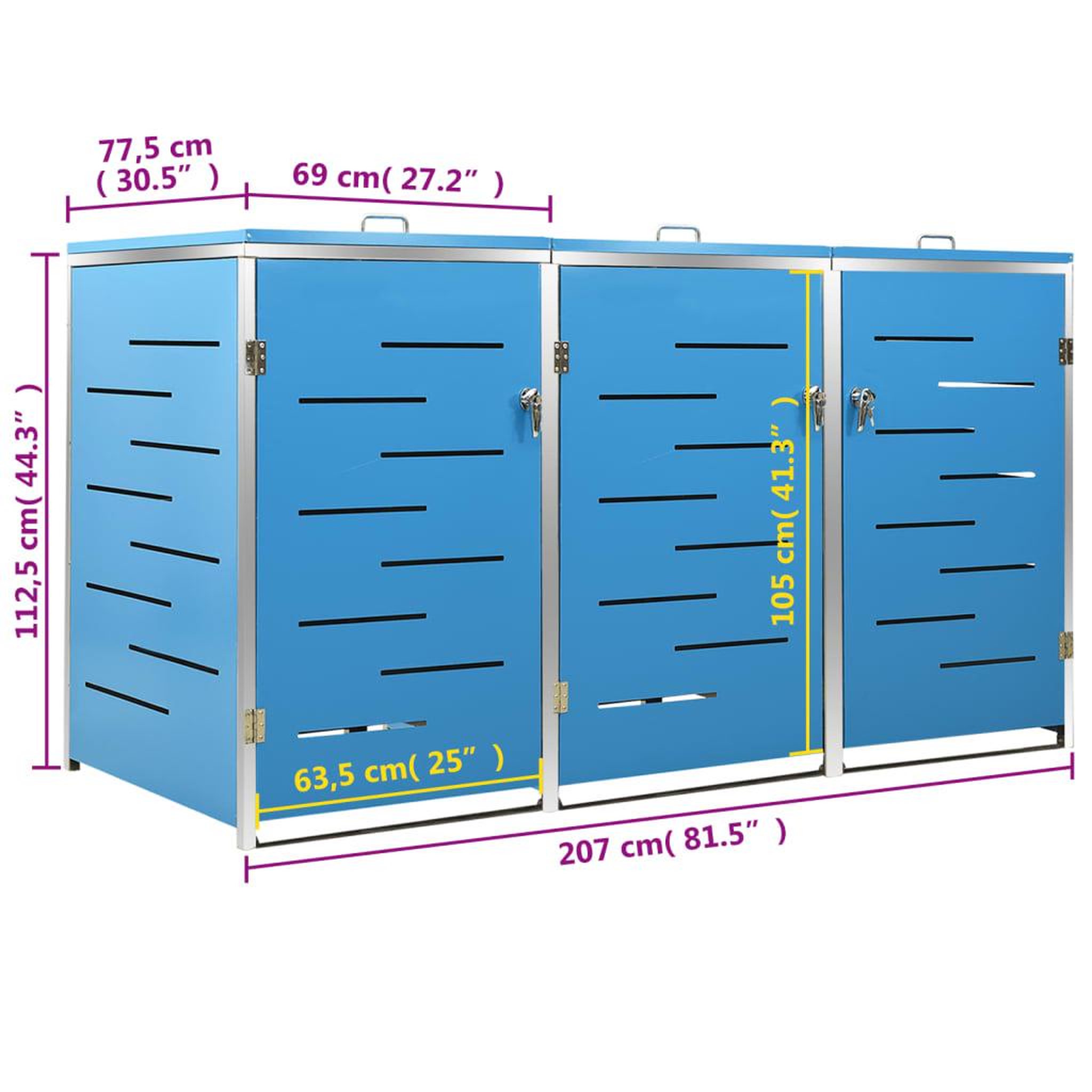 Voir la diapositive 6 : VIDAXL Abri pour trois poubelles 207x77,5x112,5 cm Inox