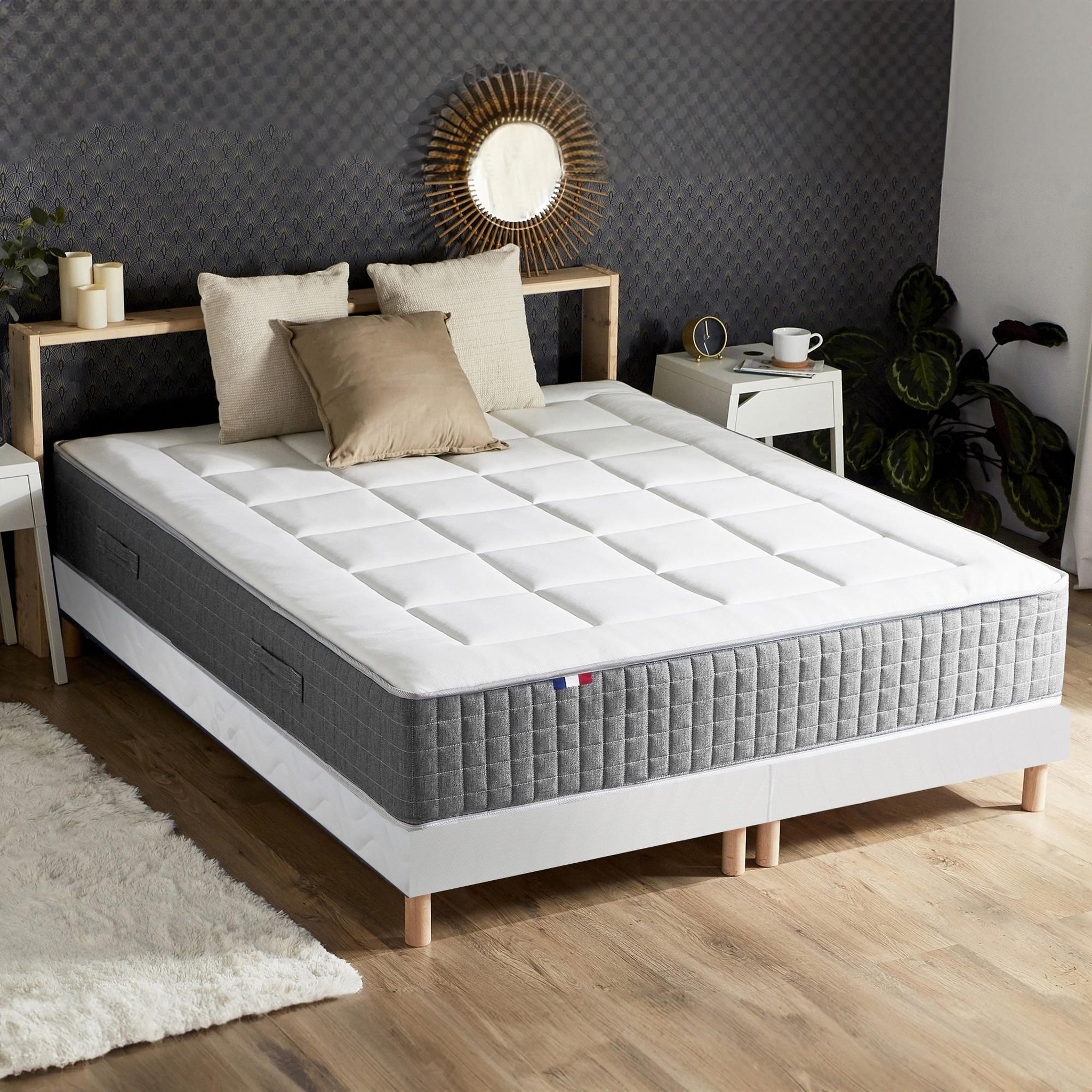 Voir la diapositive 2 : IDLITERIE Ensemble Matelas Ressort 7 zones H.28cm + Sommier Fabriqué en France MAX