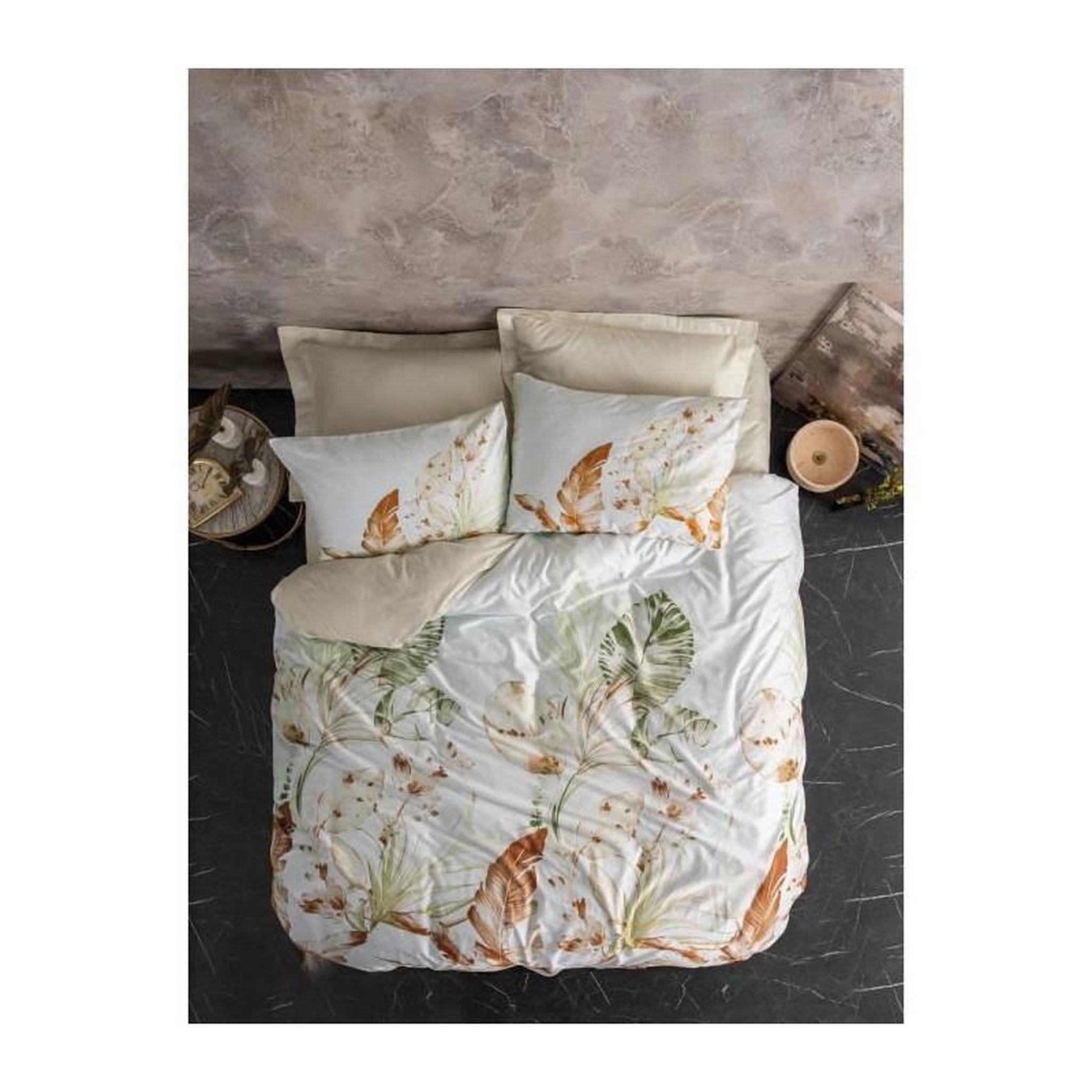 GENERIQUE Parure de lit - 129CTN63946 - 1 housse de couette 220 x 240 cm + 2 taies d'oreiller 60 x 60 cm - Satiné 100% coton - Beige