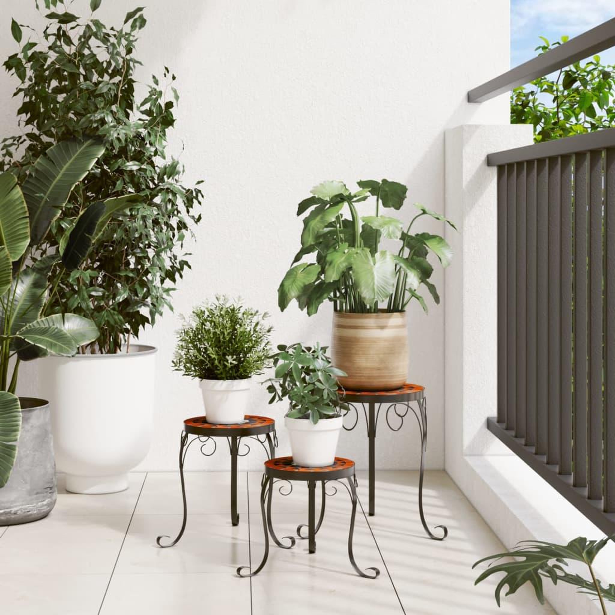Voir la diapositive 3 : VIDAXL Supports pour plantes 3 pcs terre cuite et blanc ceramique