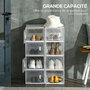 Voir la diapositive 6 : HOMCOM Lot de 8 boites cubes rangement à chaussures modulable avec portes transparentes - dim. 25L x 35l x 19H cm - PP blanc transparent