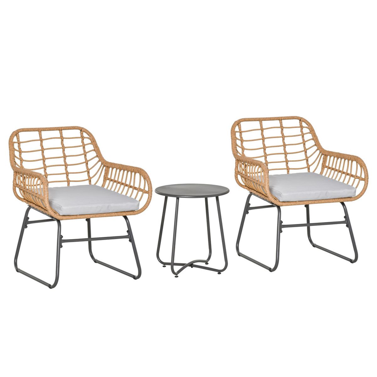 OUTSUNNY Outsunny Ensemble bistro de jardin 2 places 3 pièces style exotique 2 fauteuils + table basse résine tressée beige acier époxy gris