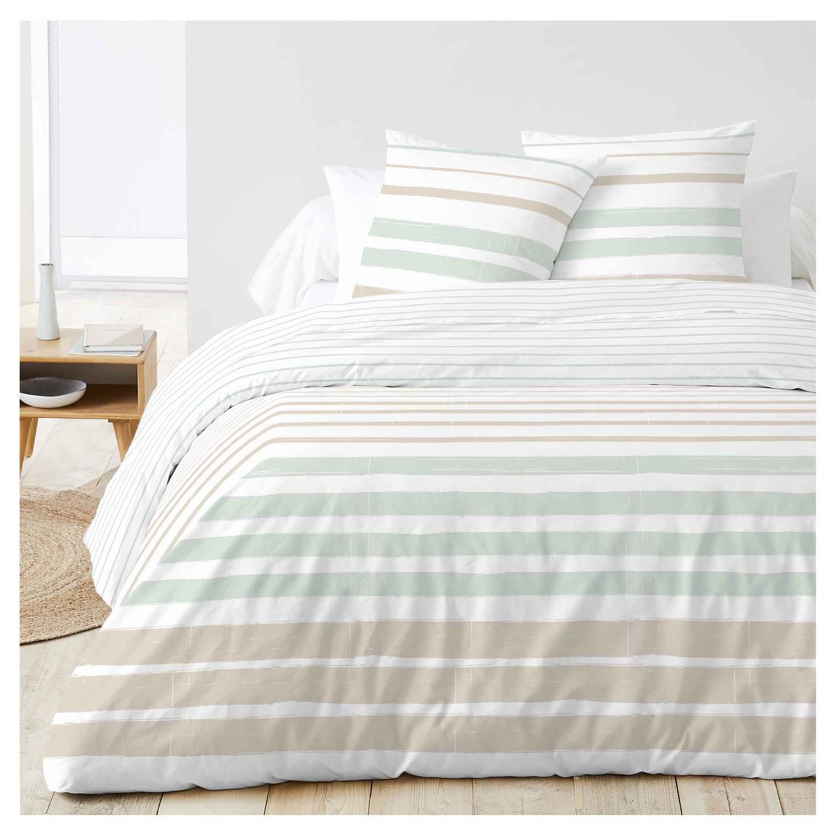 Parure housse de couette fantaisie en coton motifs rayures EMBRUN