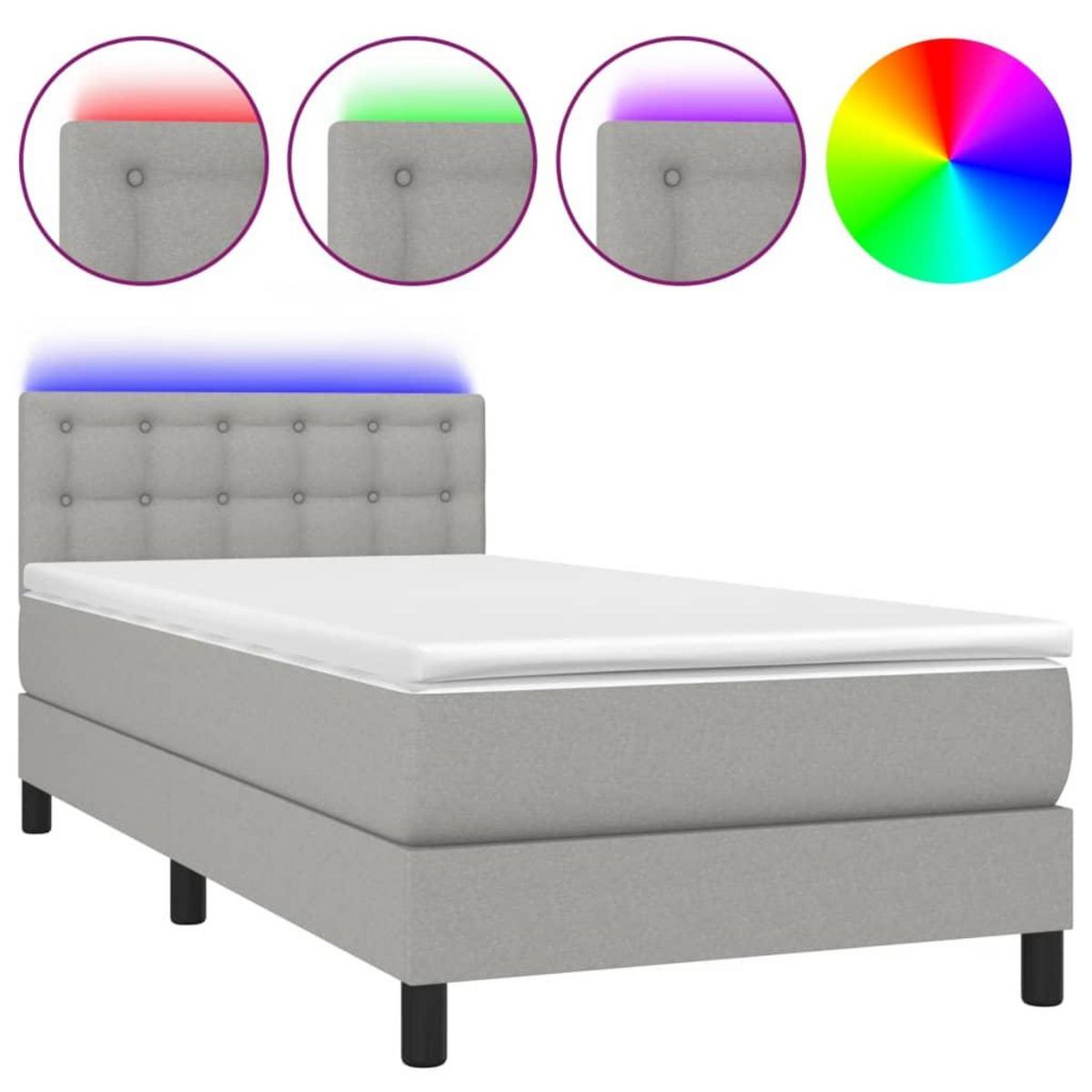 VIDAXL Sommier a lattes de lit avec matelas et LED Gris clair 80x200cm