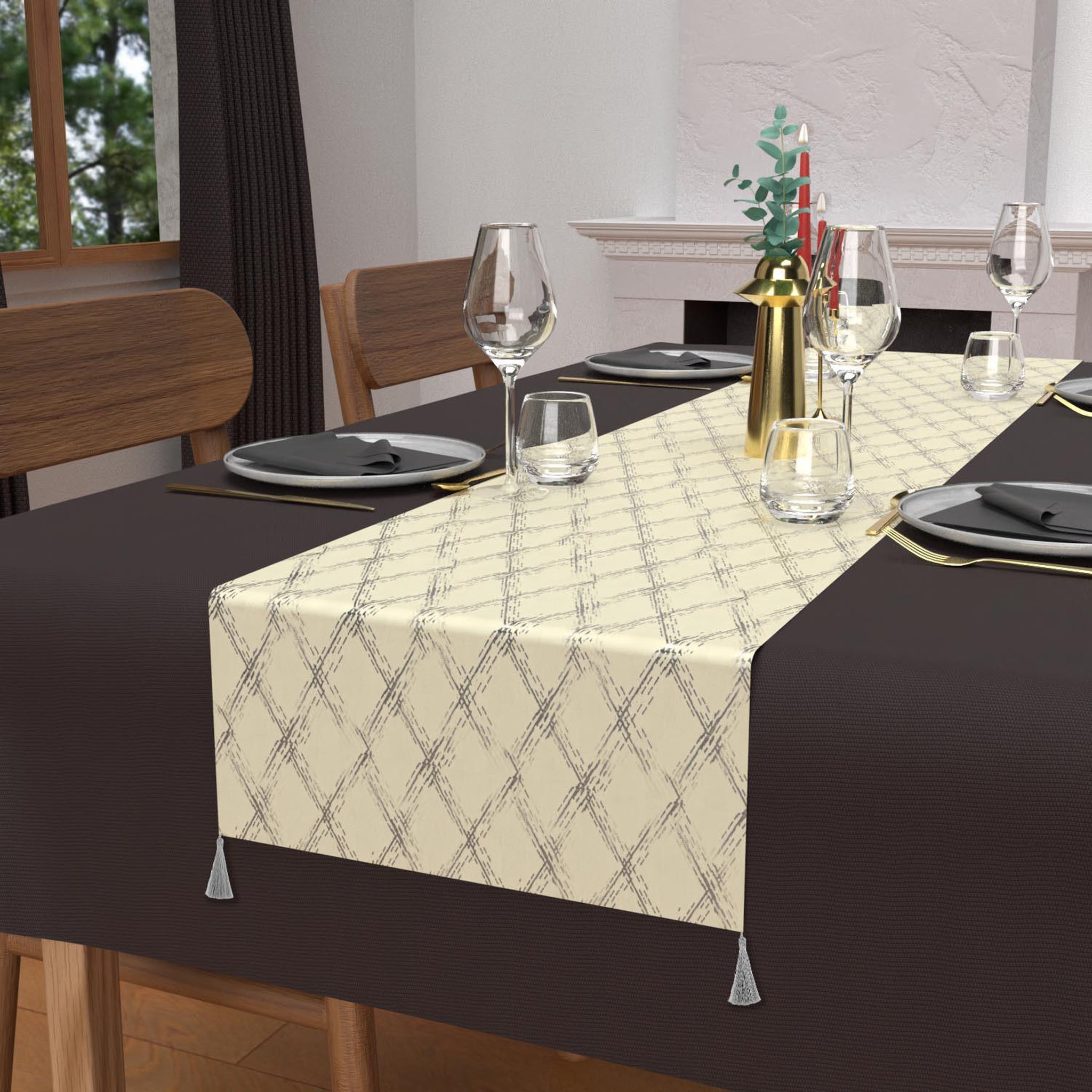 Voir la diapositive 1 : SOLEIL D'OCRE Chemin de table festif en pur coton 40x180 cm CELESTE, par Soleil d'Ocre