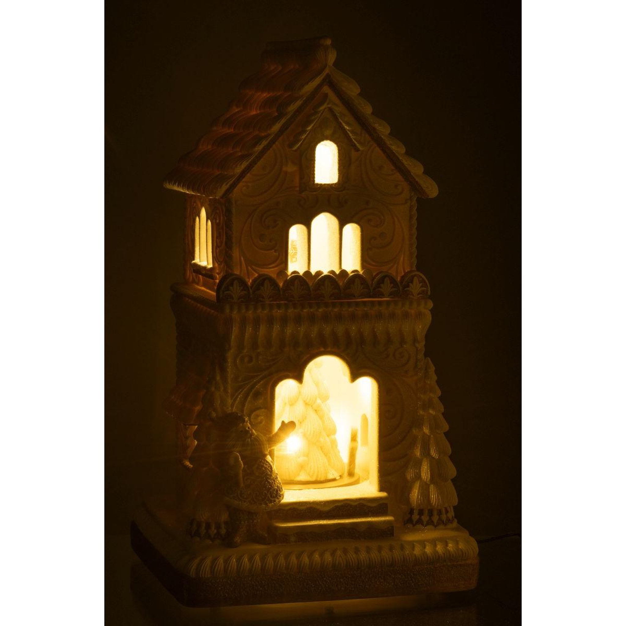 Voir la diapositive 5 : J-LINE Maison pain d'épice à led  winter glow  46cm beige