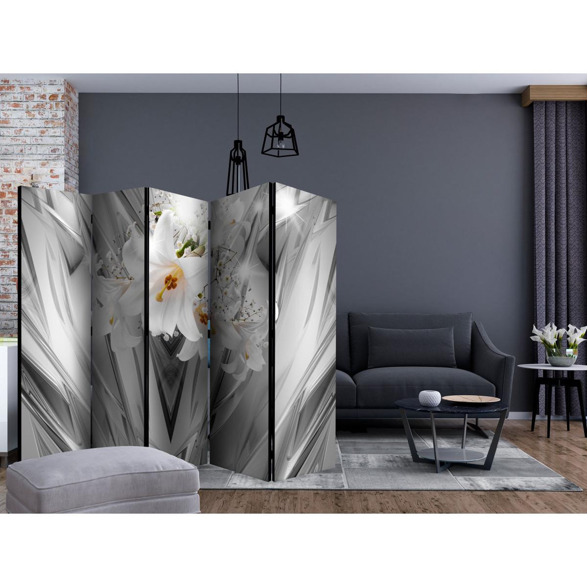Voir la diapositive 2 : Paris Prix Paravent 5 volets  steel lilies  172x225cm