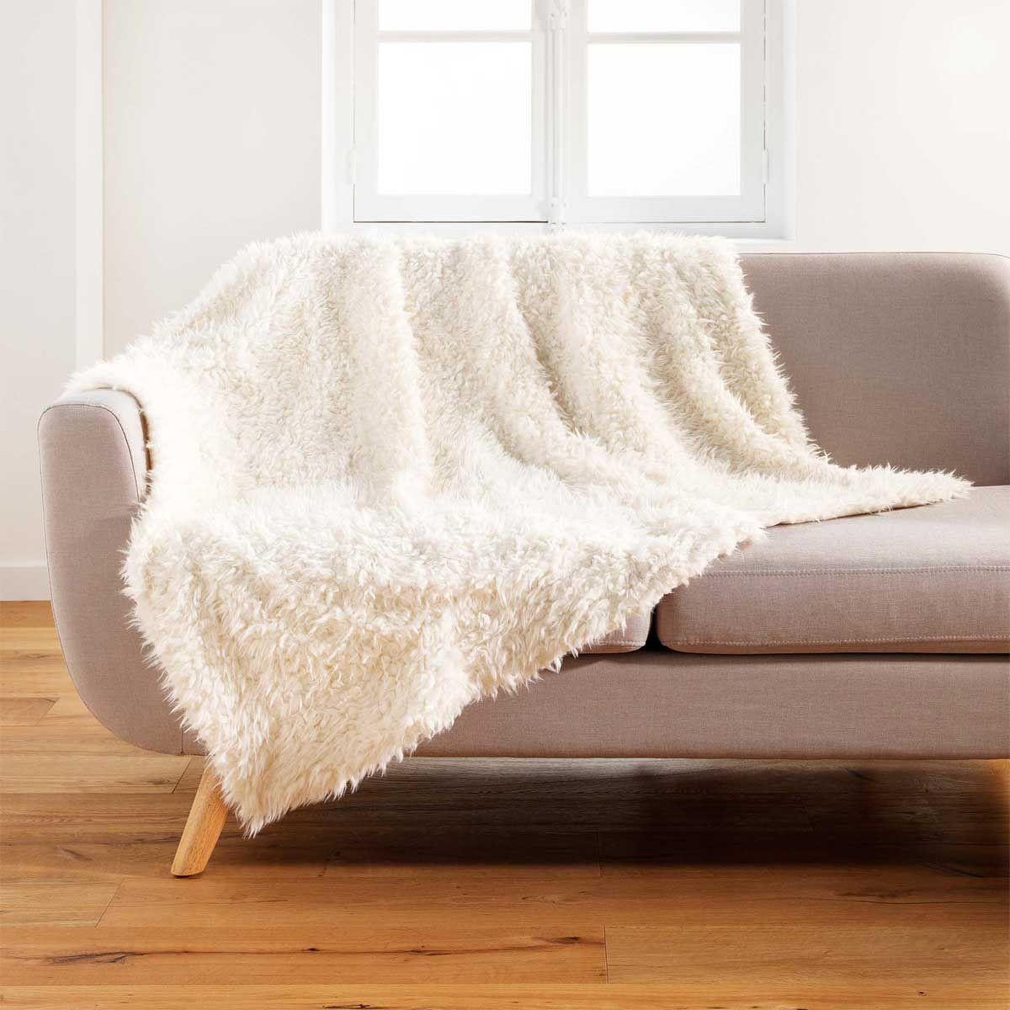 Douceur d'Intérieur Plaid imitation fourrure  mouton  180x220cm naturel