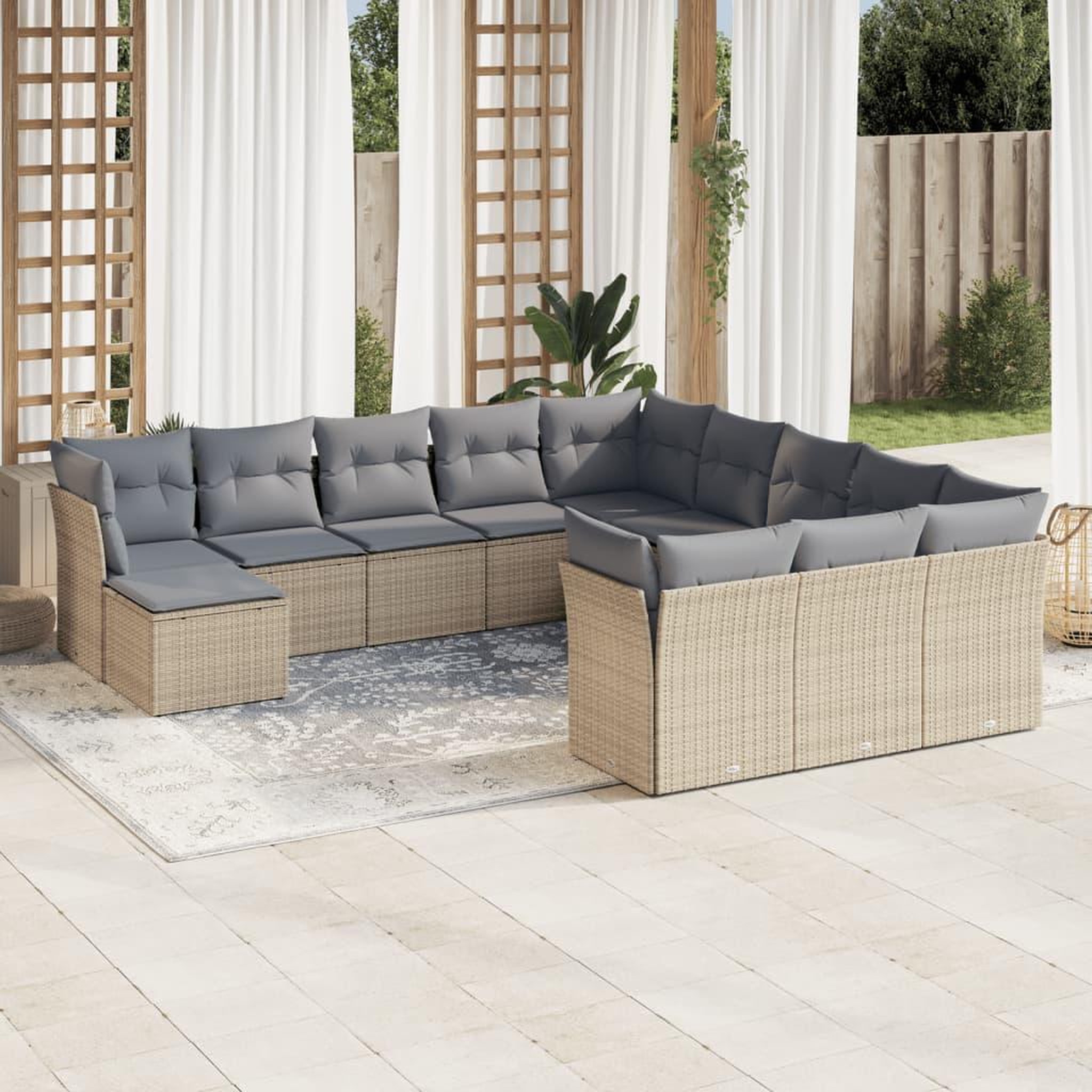 VIDAXL Salon de jardin avec coussins 12 pcs beige resine tressee