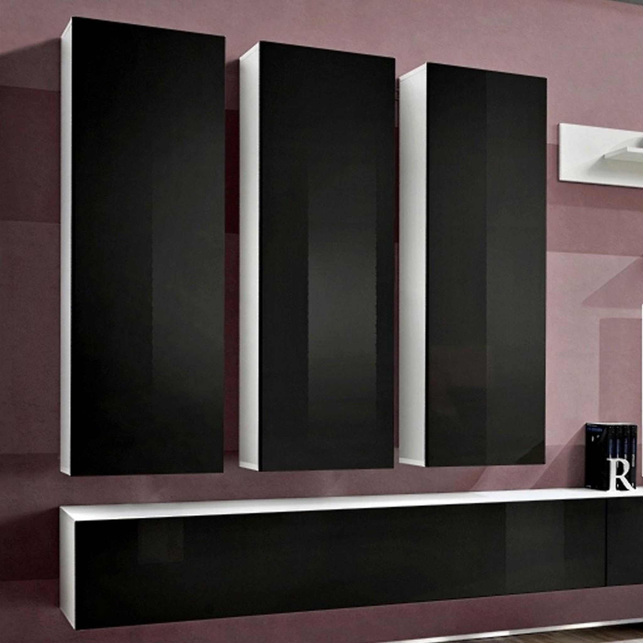 Voir la diapositive 2 : Paris Prix Ensemble Meuble TV Mural  Fly E1  320cm Noir & Blanc
