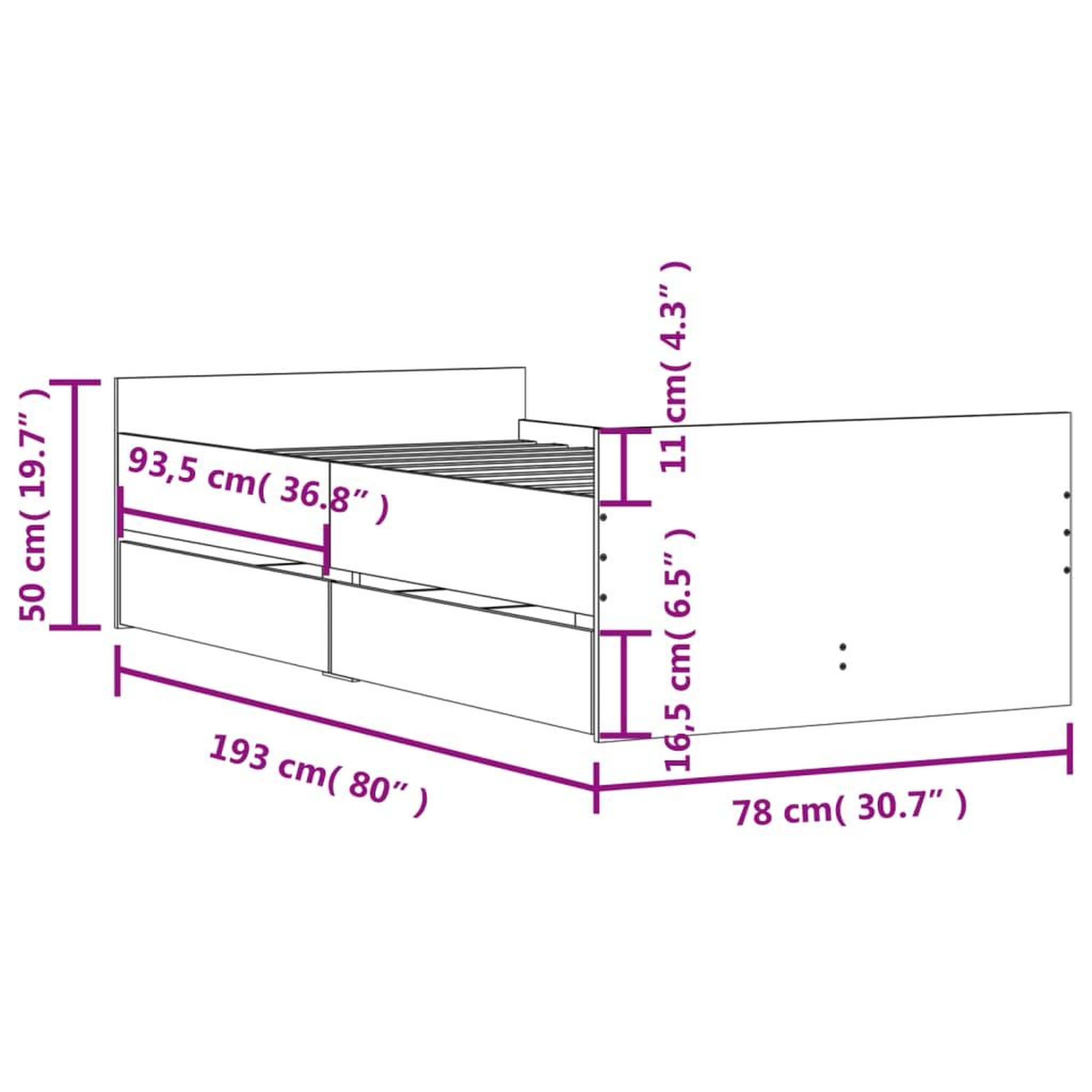 Voir la diapositive 6 : VIDAXL Cadre de lit sans matelas gris beton 75x190 cm