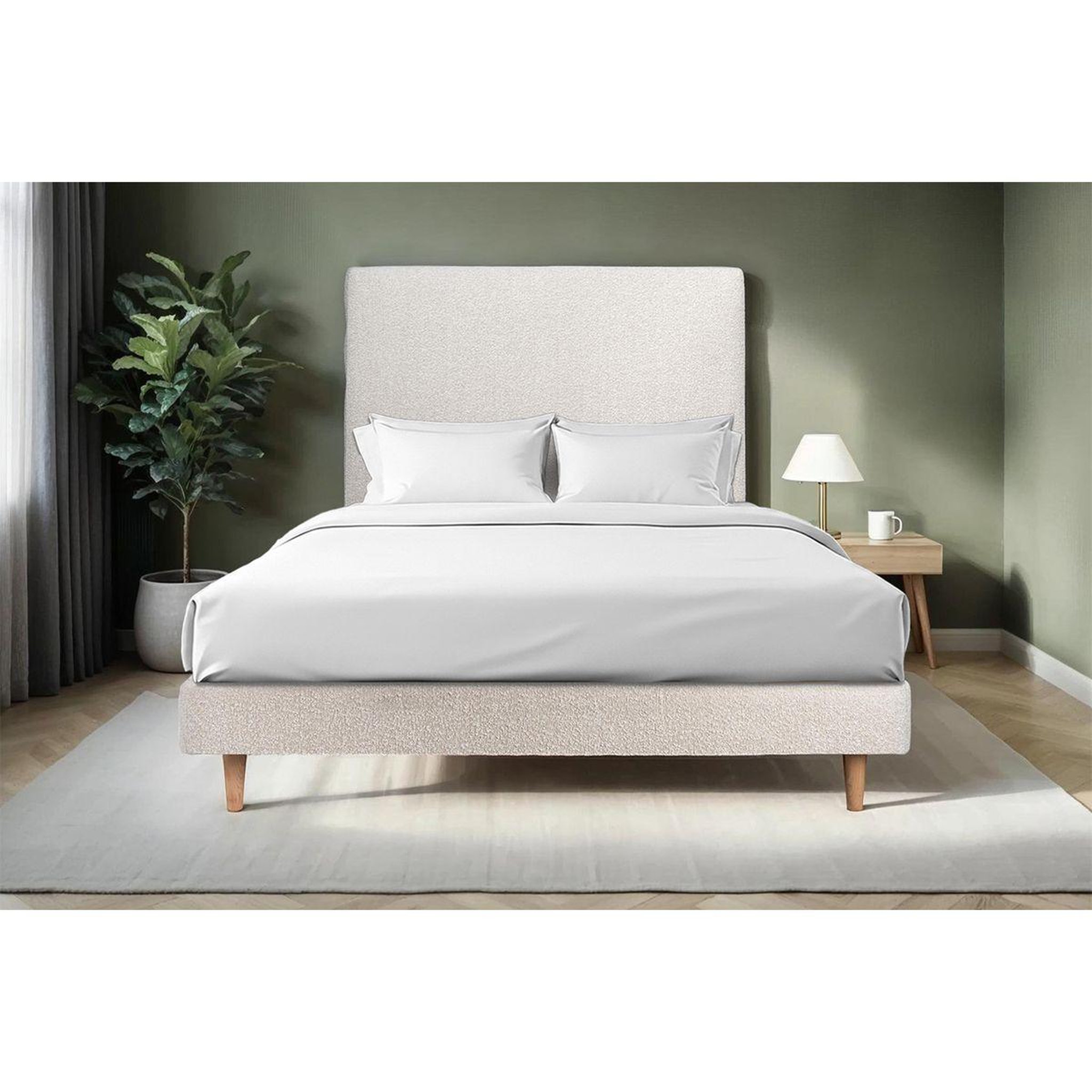 Voir la diapositive 2 : Sommeil de Plomb Lit avec tête de lit tapissier bouclette et sommier kit - Hauteur totale : 29cm