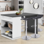 Voir la diapositive 2 : ID MARKET Ilot central mange-debout 4 personnes VITO 130 cm blanc et plateau gris