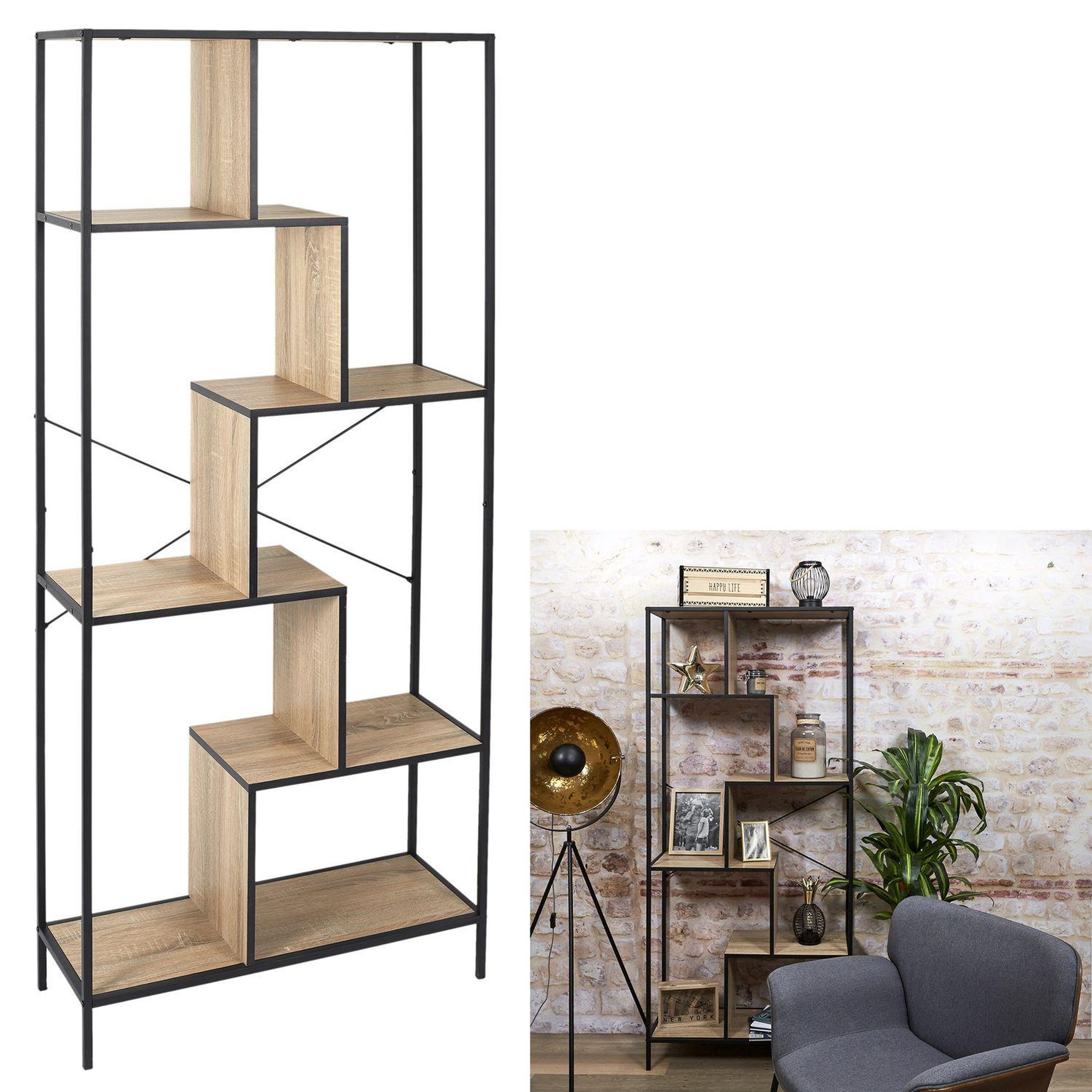 Voir la diapositive 3 : The Home Deco Factory Etagère Edison - H. 180 cm - Noir et Bois