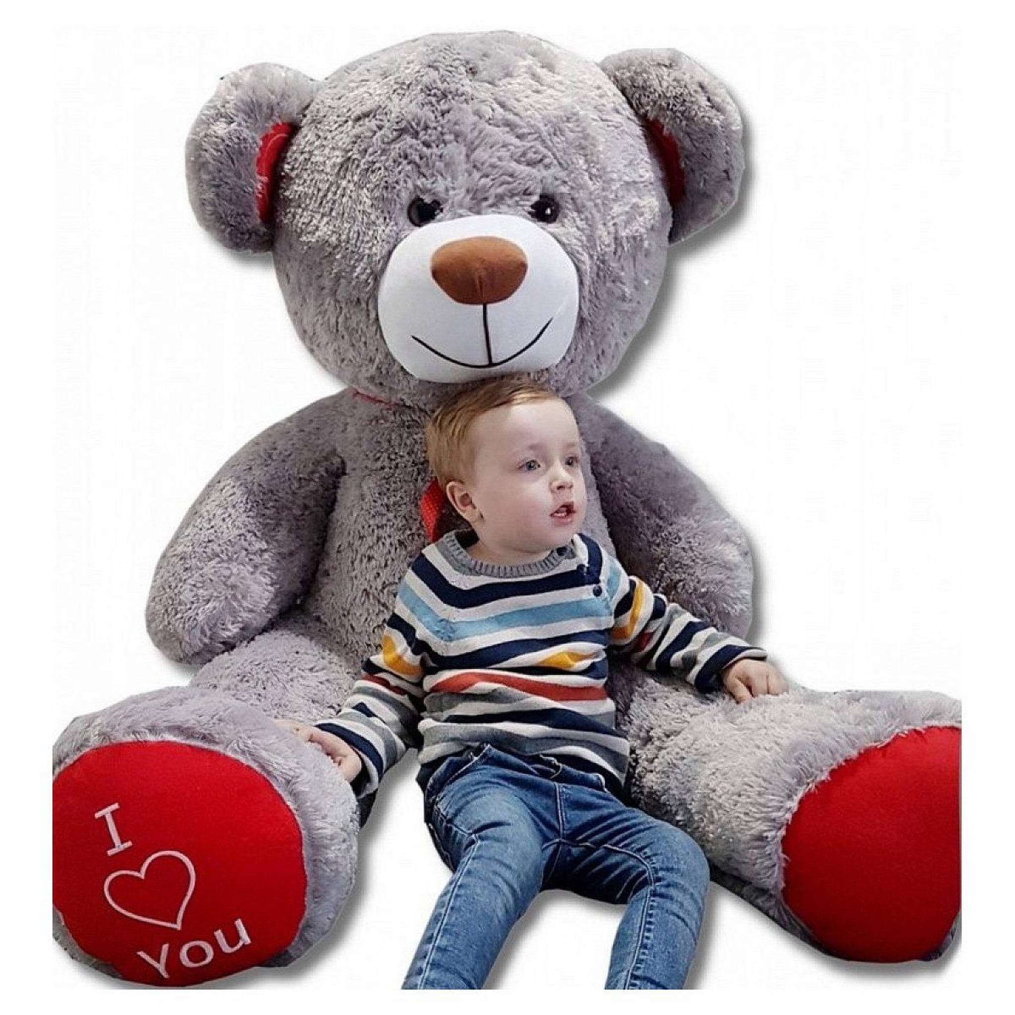 VELINDA Nounours en peluche énorme teddy bear 75+85 gris-rouge