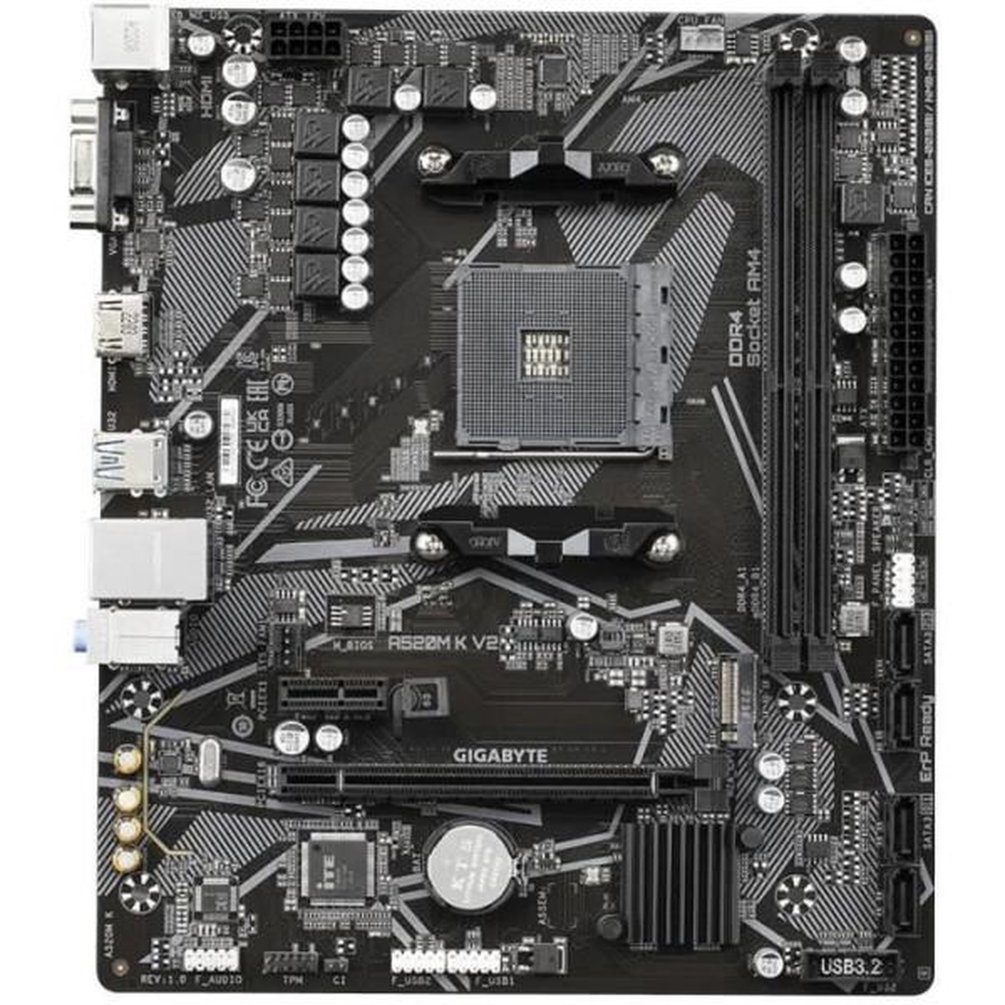Voir la diapositive 3 : Gigabyte Carte mere - GIGABYTE - A520M K V2 - AM4 - DDR4 64 Go - PCIe Gen3 M.2
