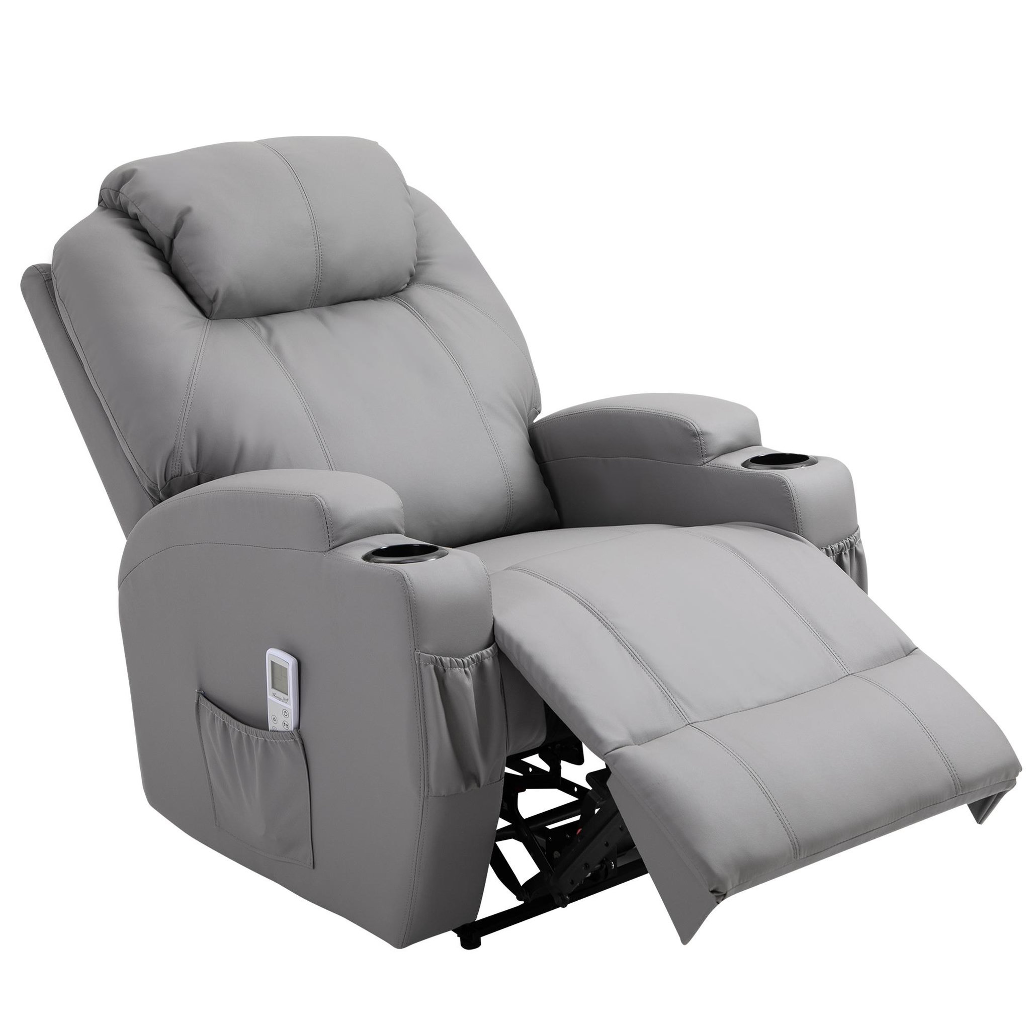 Voir la diapositive 1 : HOMCOM Fauteuil luxe de relaxation et massage inclinaison dossier repose-pied électrique revêtement synthétique gris