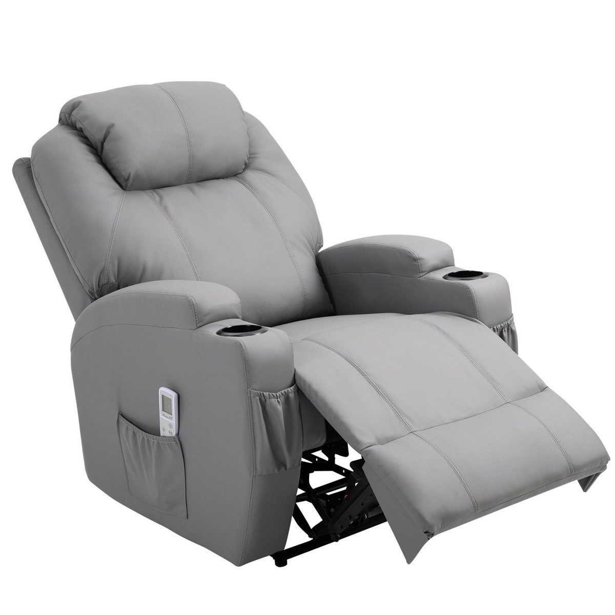 HOMCOM Fauteuil luxe de relaxation et massage inclinaison dossier repose-pied électrique revêtement synthétique gris