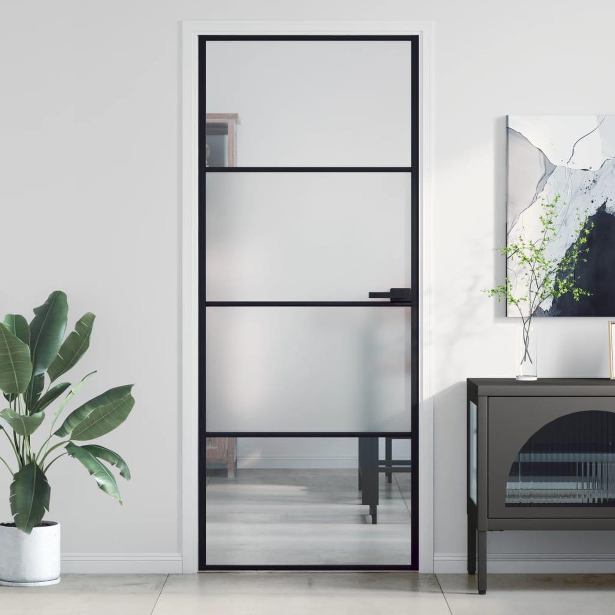 VIDAXL Porte interieure mince noir 83x201,5 cm verre trempe aluminium