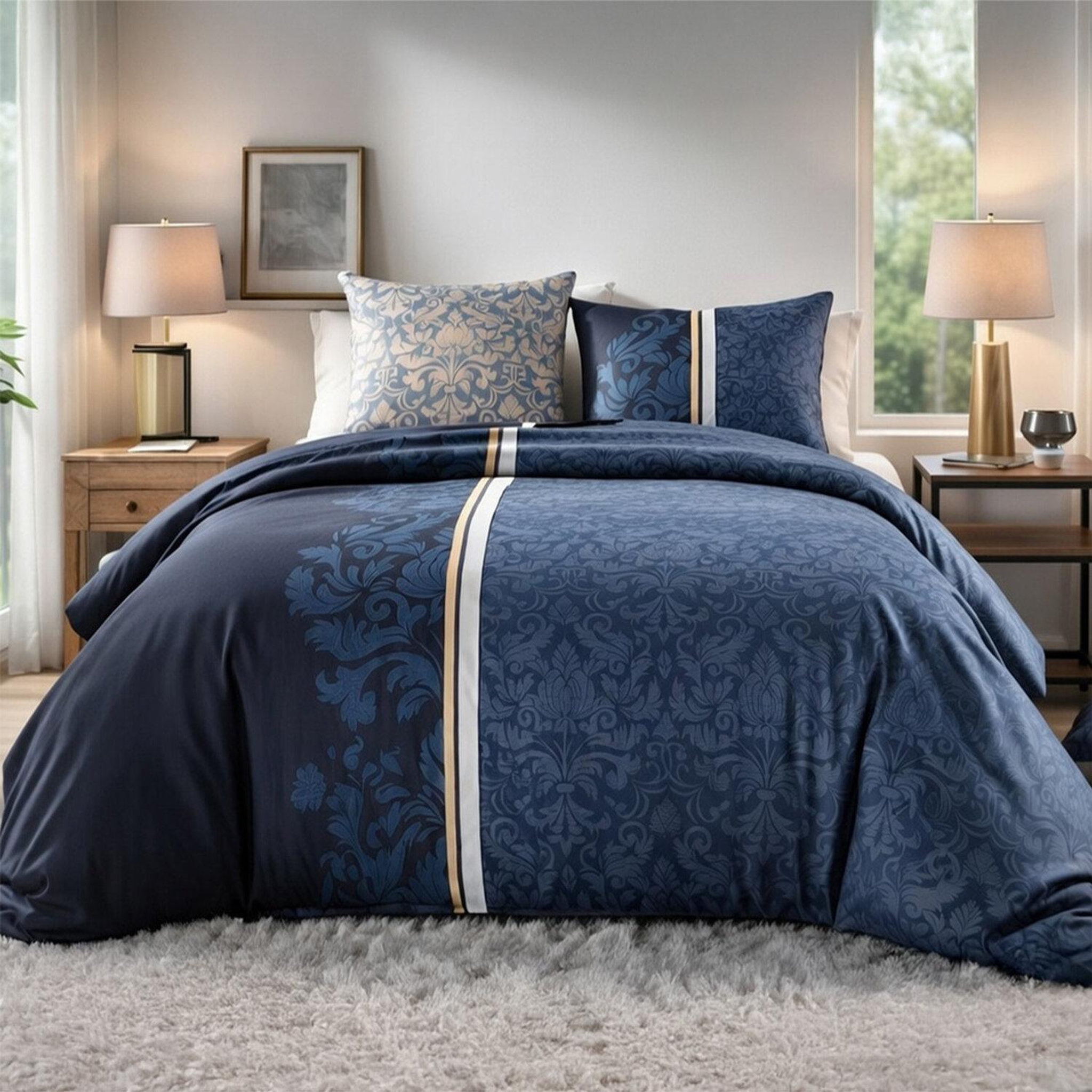 Voir la diapositive 1 : ATELIER DU COTON Parure housse de couette 100% coton 57fils arabesque